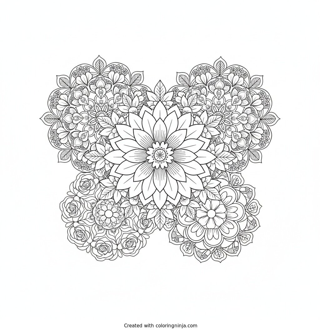 Mandalas with Flowers Coloring Page