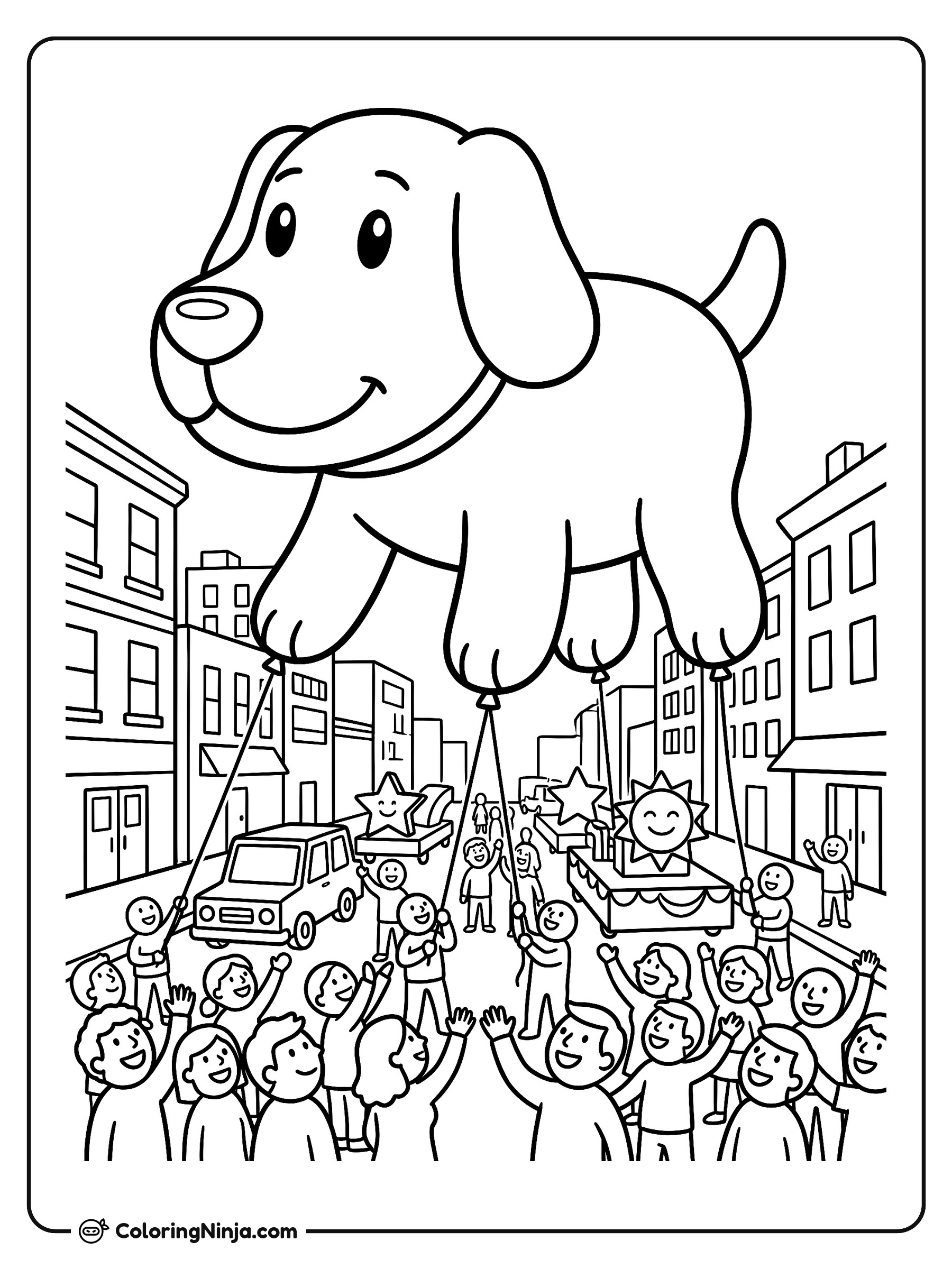 Giant Parade Balloon and Crowds Coloring Page