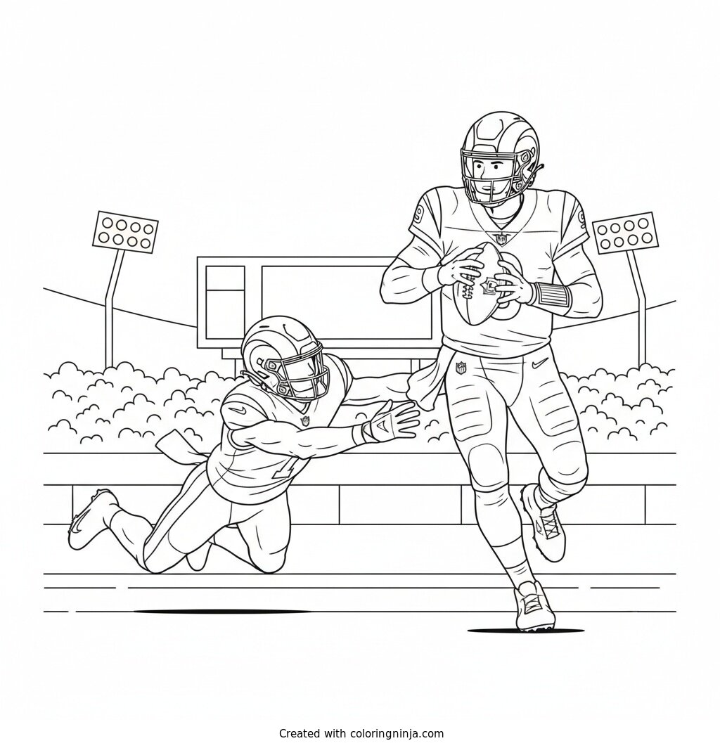 Matthew Stafford Scrambles Past Defender Coloring Page