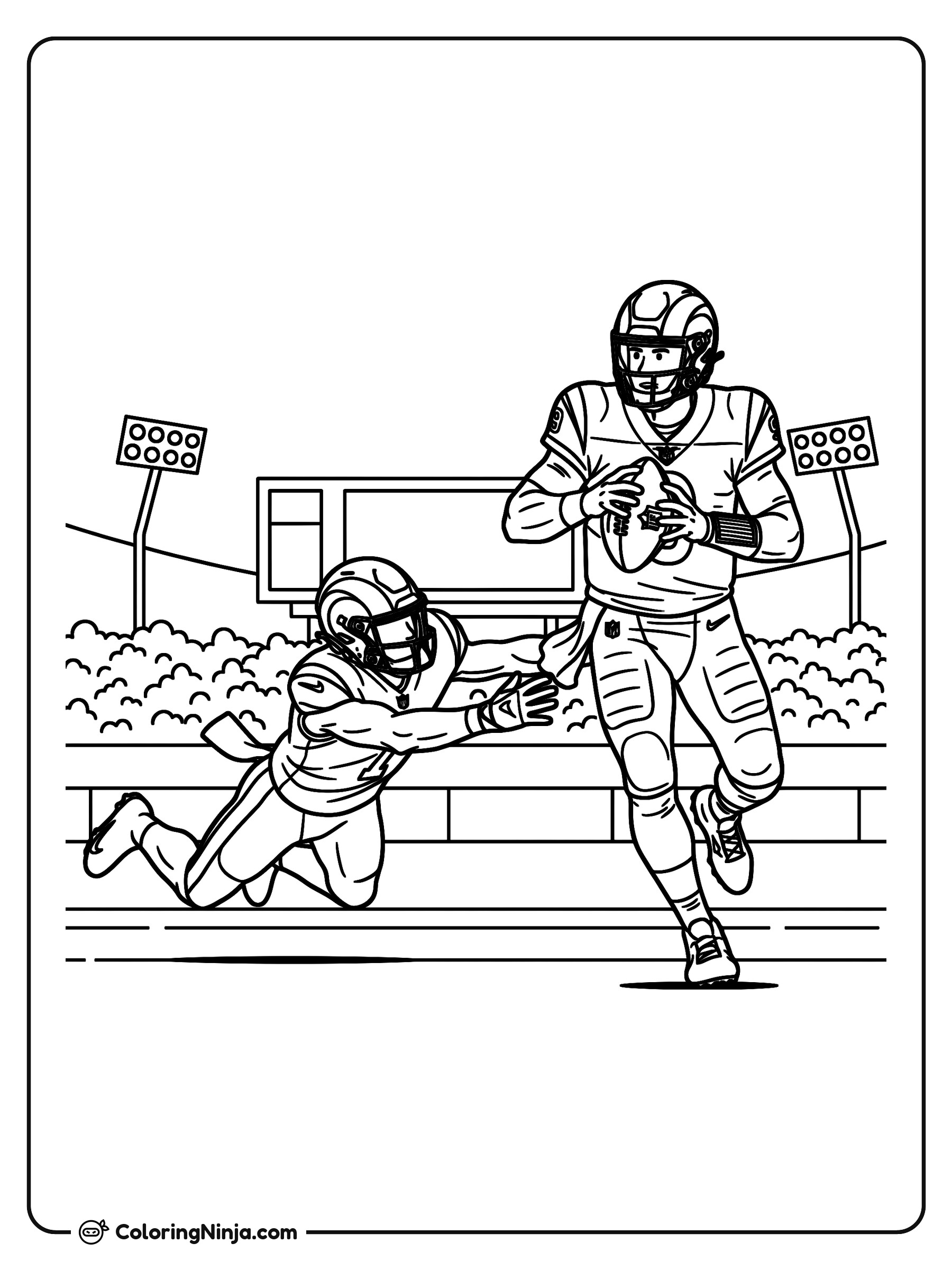 Matthew Stafford esquivando a un defensor: dibujo para colorear