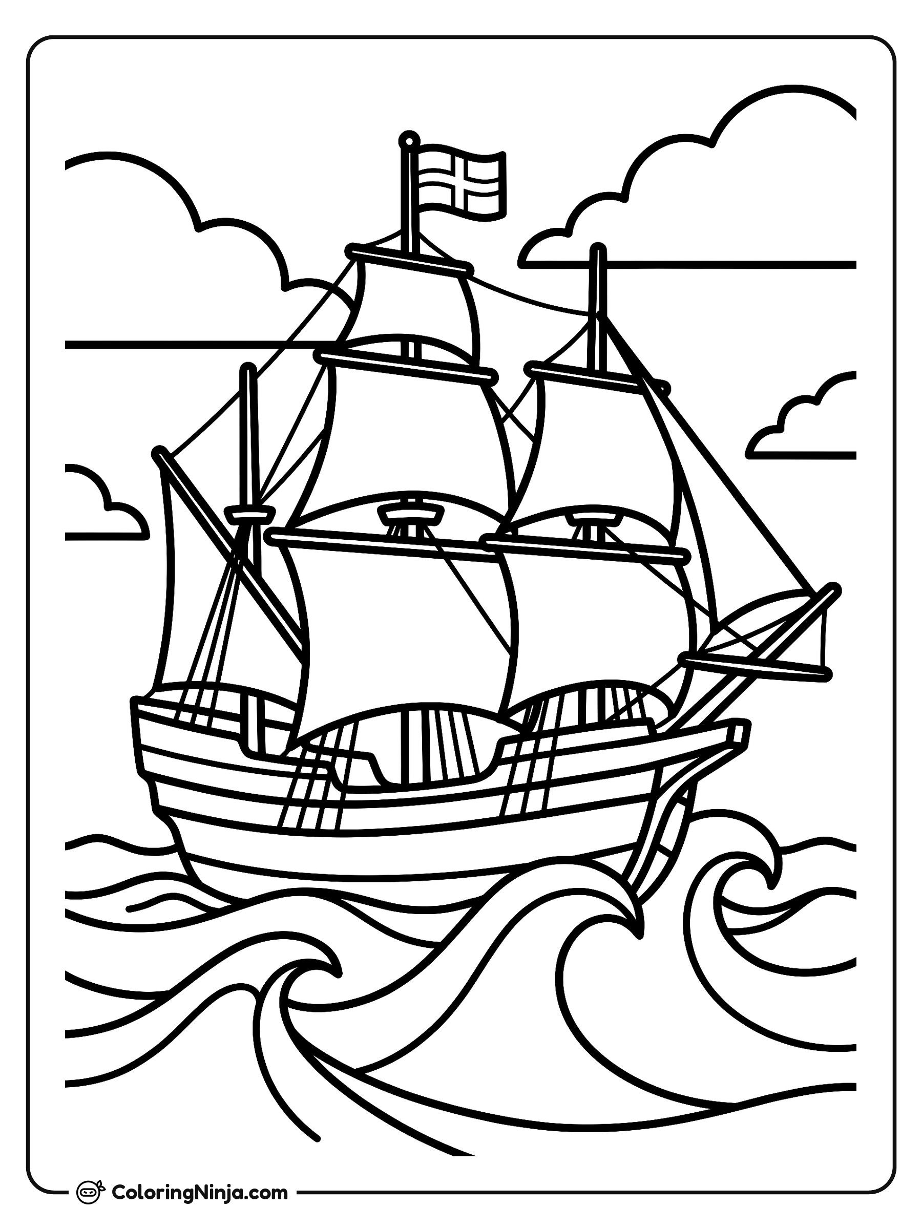 The Mayflower Sailing the Ocean Coloring Page