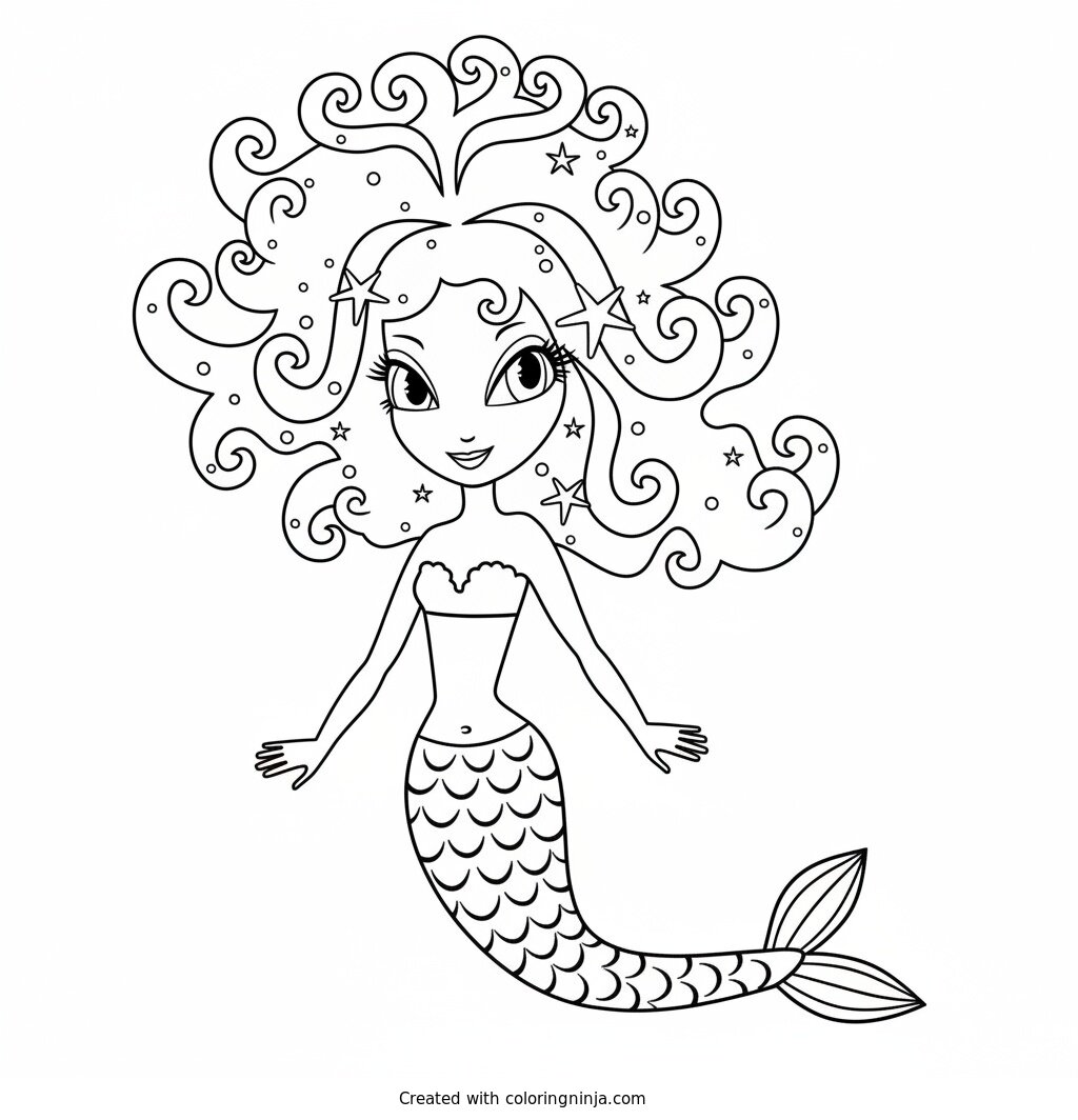 Coloring page of mermaid