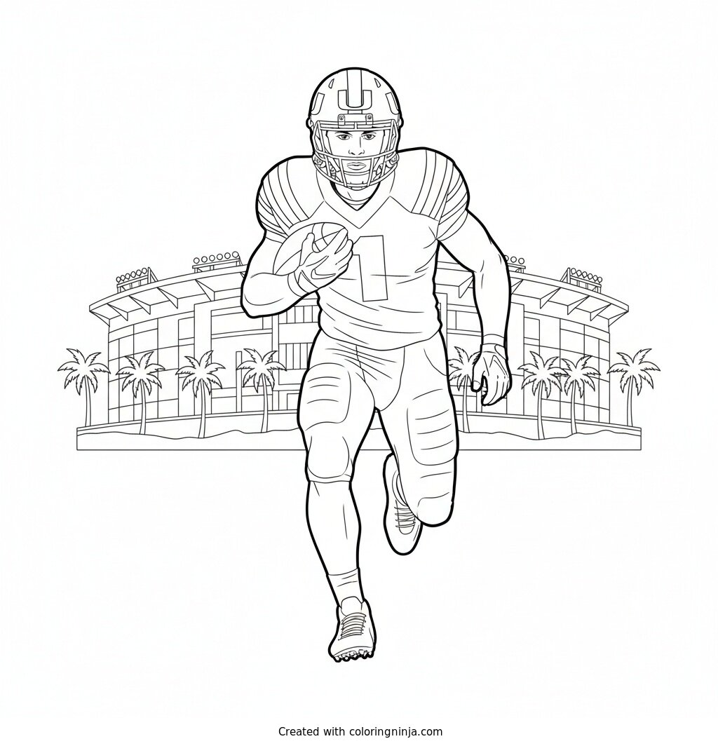 Miami Hurricanes Football Player Running Coloring Page
