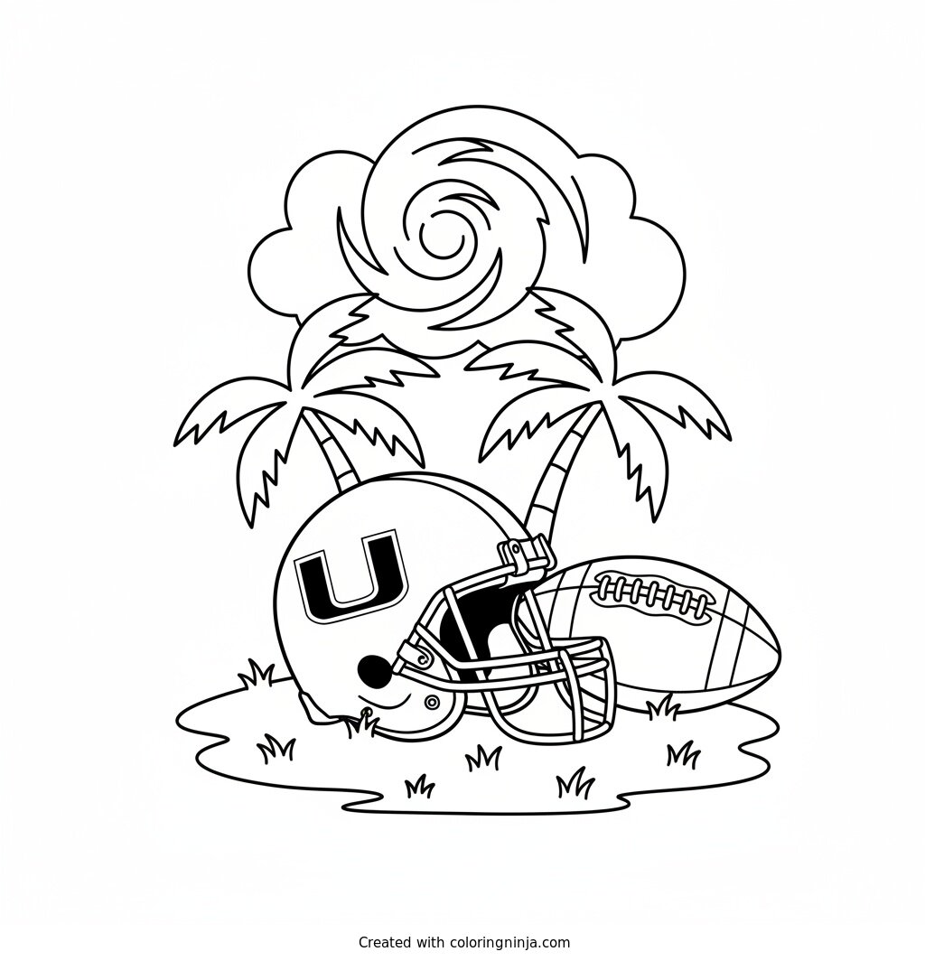 Miami Hurricanes Helmet and Football Coloring Page