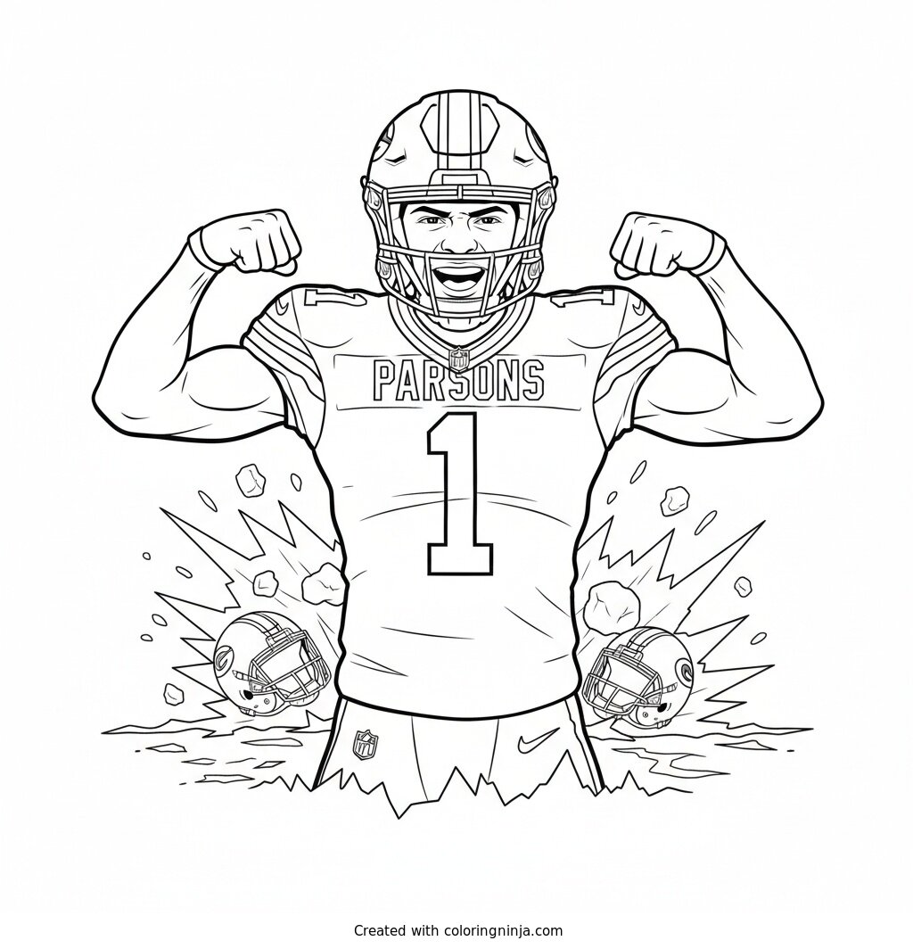 Micah Parsons Flexes His Muscles Coloring Page