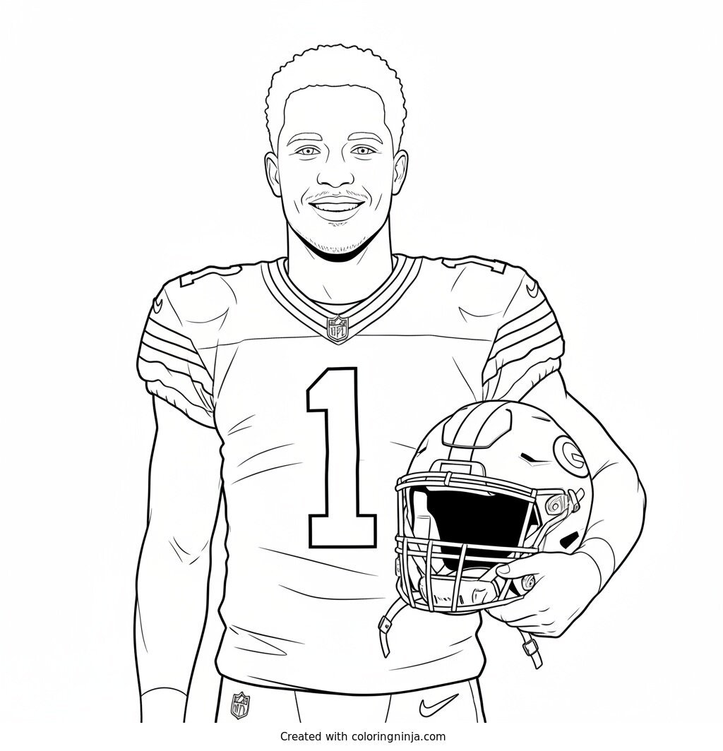 Micah Parsons Helmet Under Arm Coloring Page