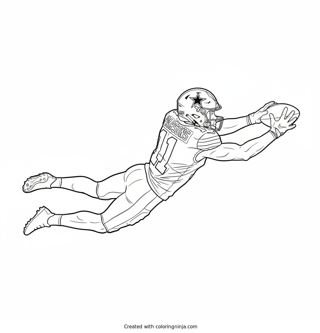 Micah Parsons Leaping Pass Deflection Coloring Page