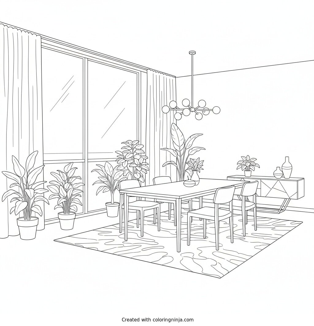 A Cozy Sunlit Dining Room Coloring Page