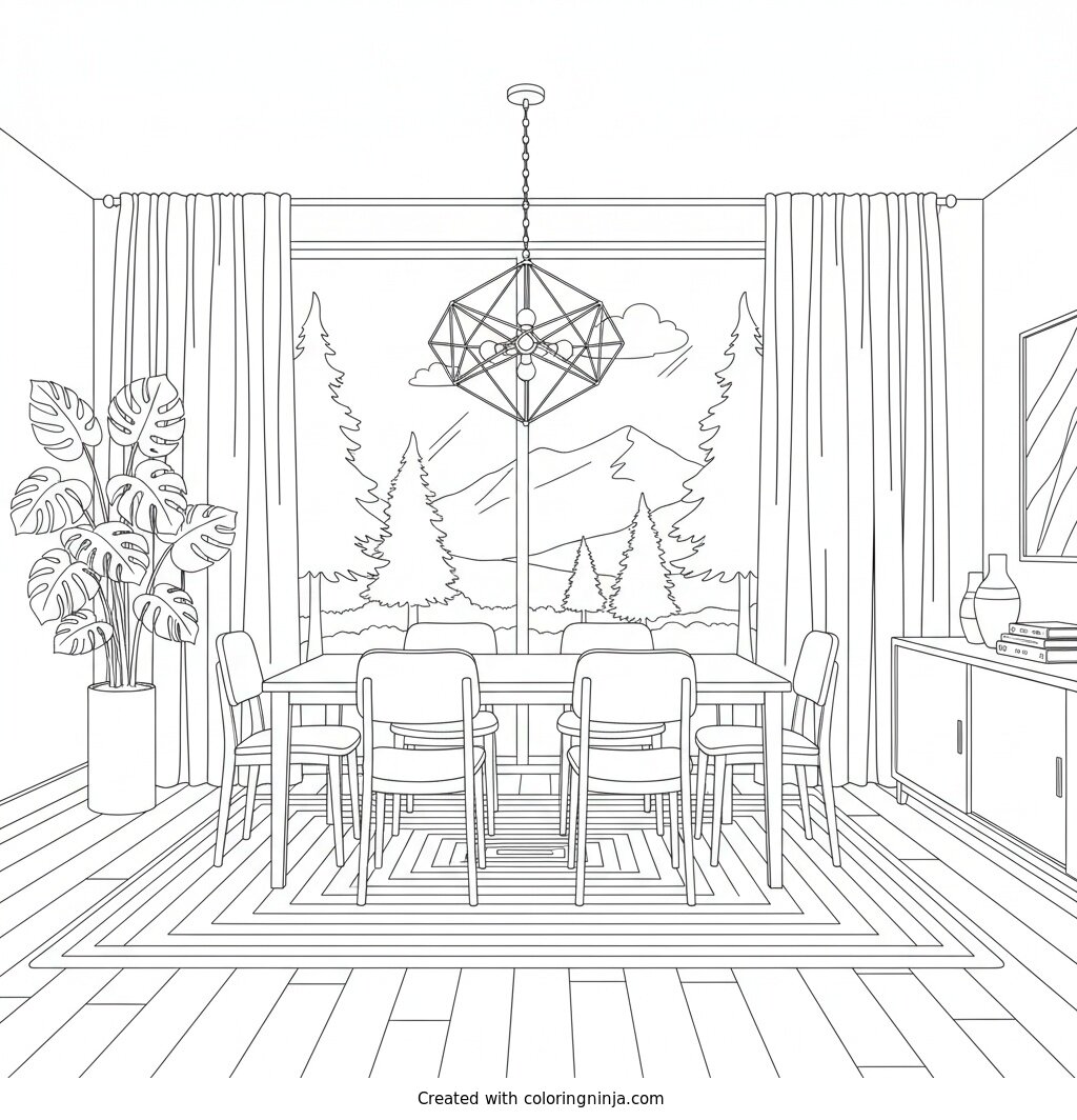 A Cozy Modern Dining Room Coloring Page