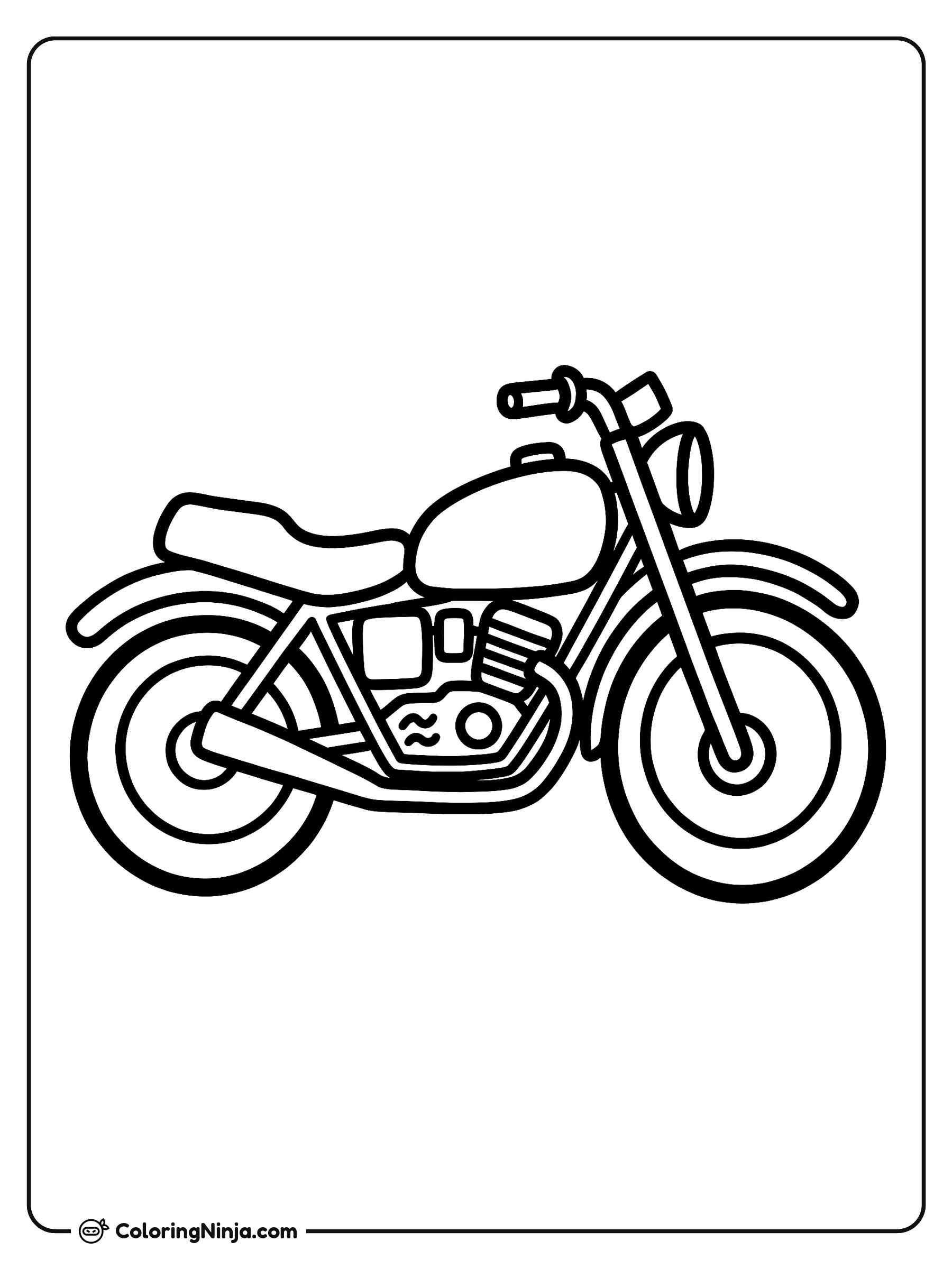 Motocicleta clásica para niños, dibujo para colorear: Una motocicleta clásica luce su gran faro delantero, un tanque de gasolina estilizado y un cómodo asiento.