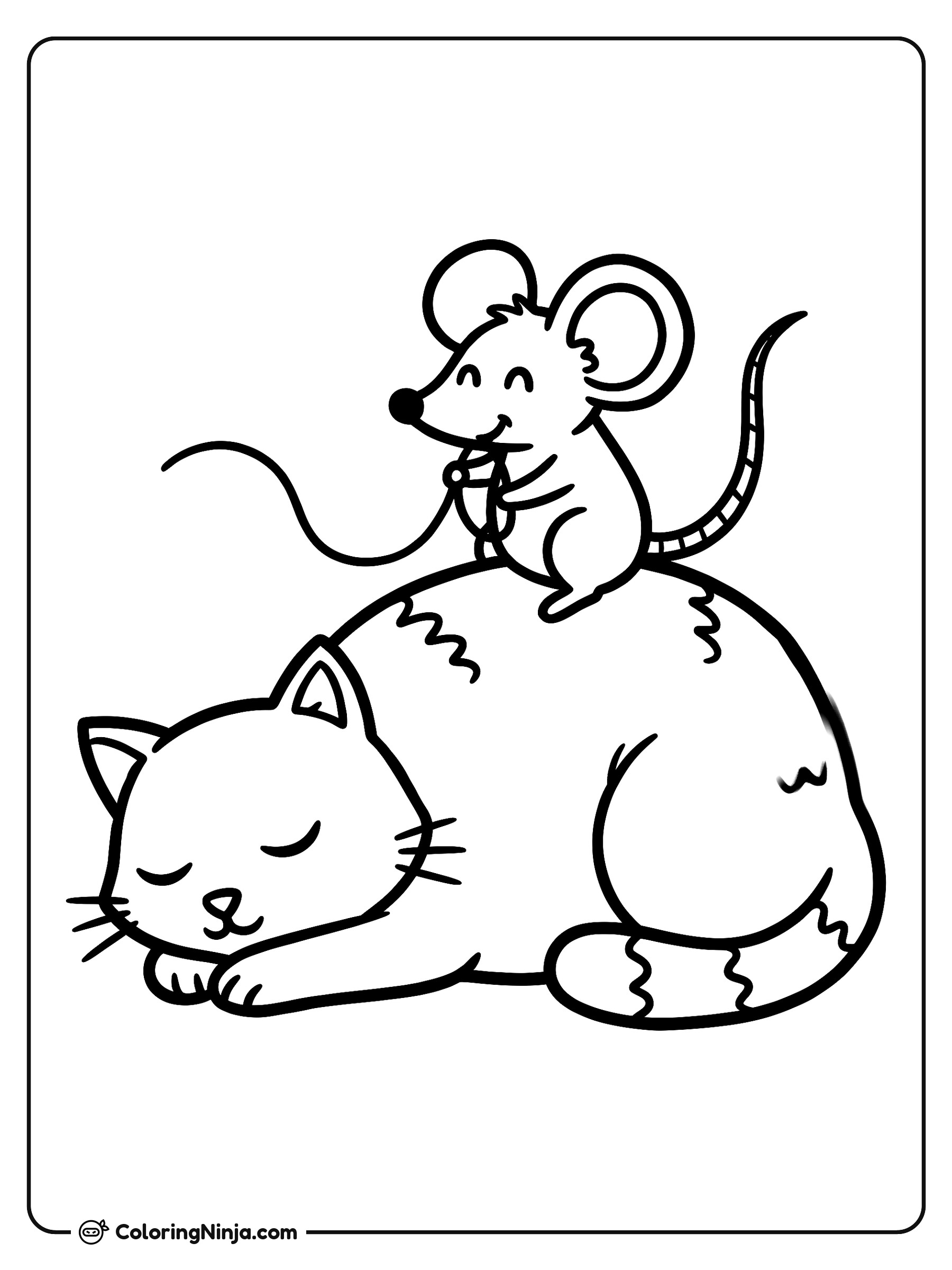 Un ratón sobre un gato: dibujo para colorear