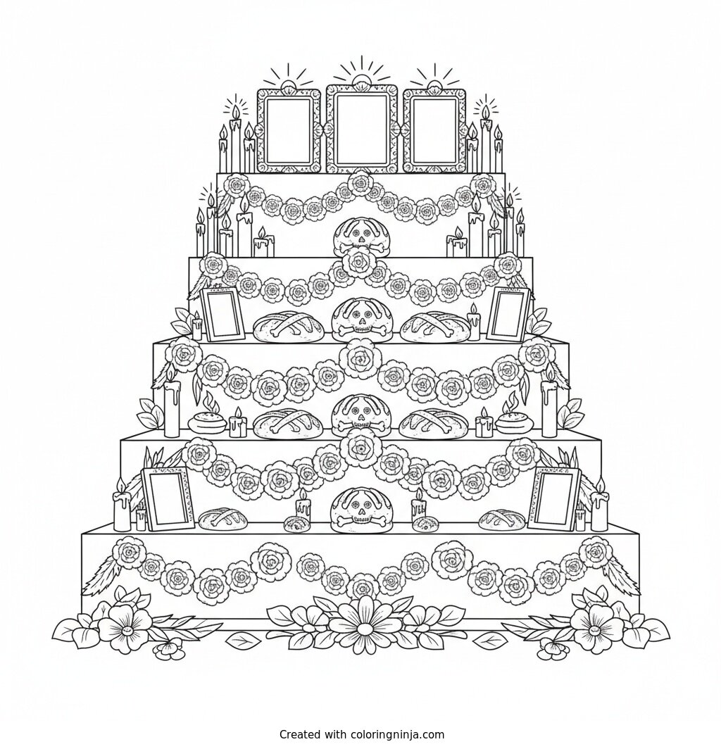 Traditional Ofrenda Display Coloring Page