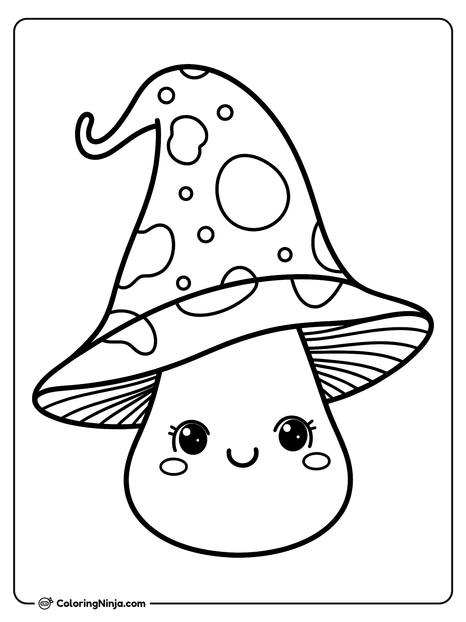 Hongo con carita y sombrero de bruja: dibujo para colorear
