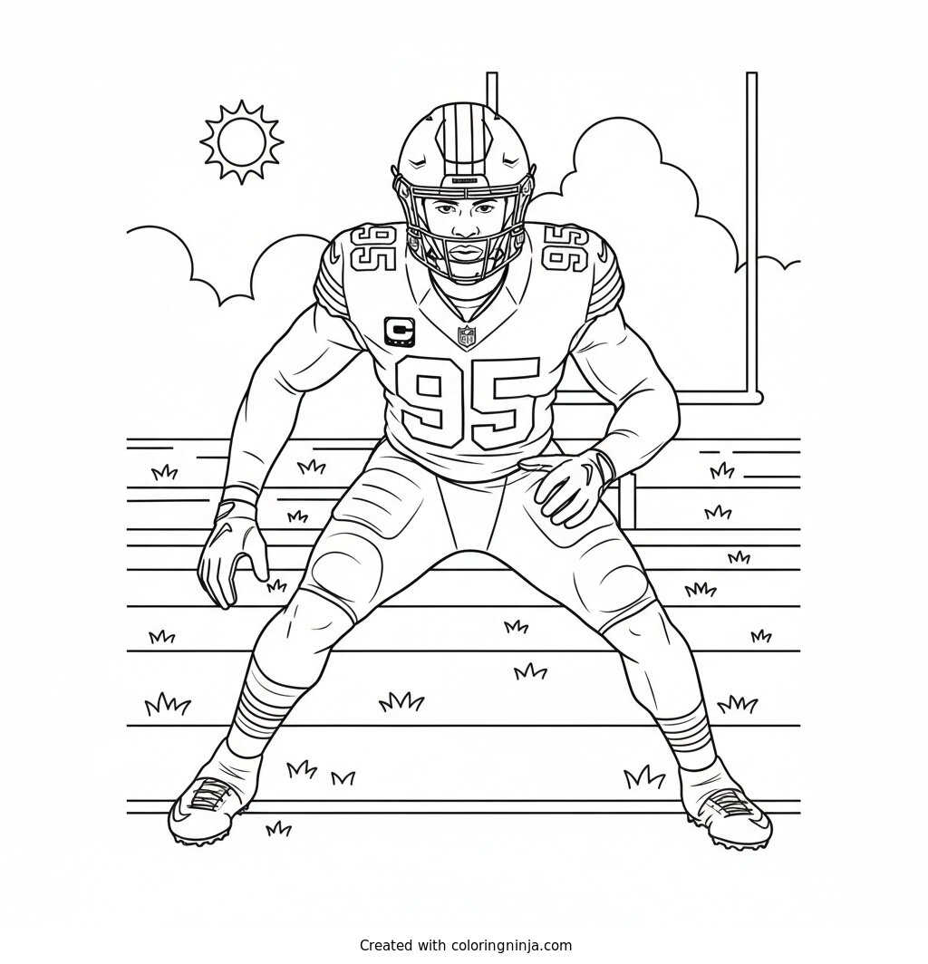 Myles Garrett Defensive Stance Coloring Page