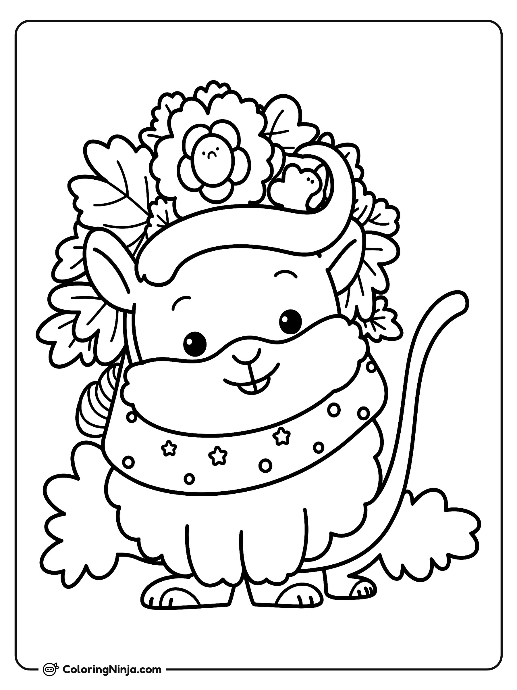 Acoria de Maui con corona floral: dibujo para colorear