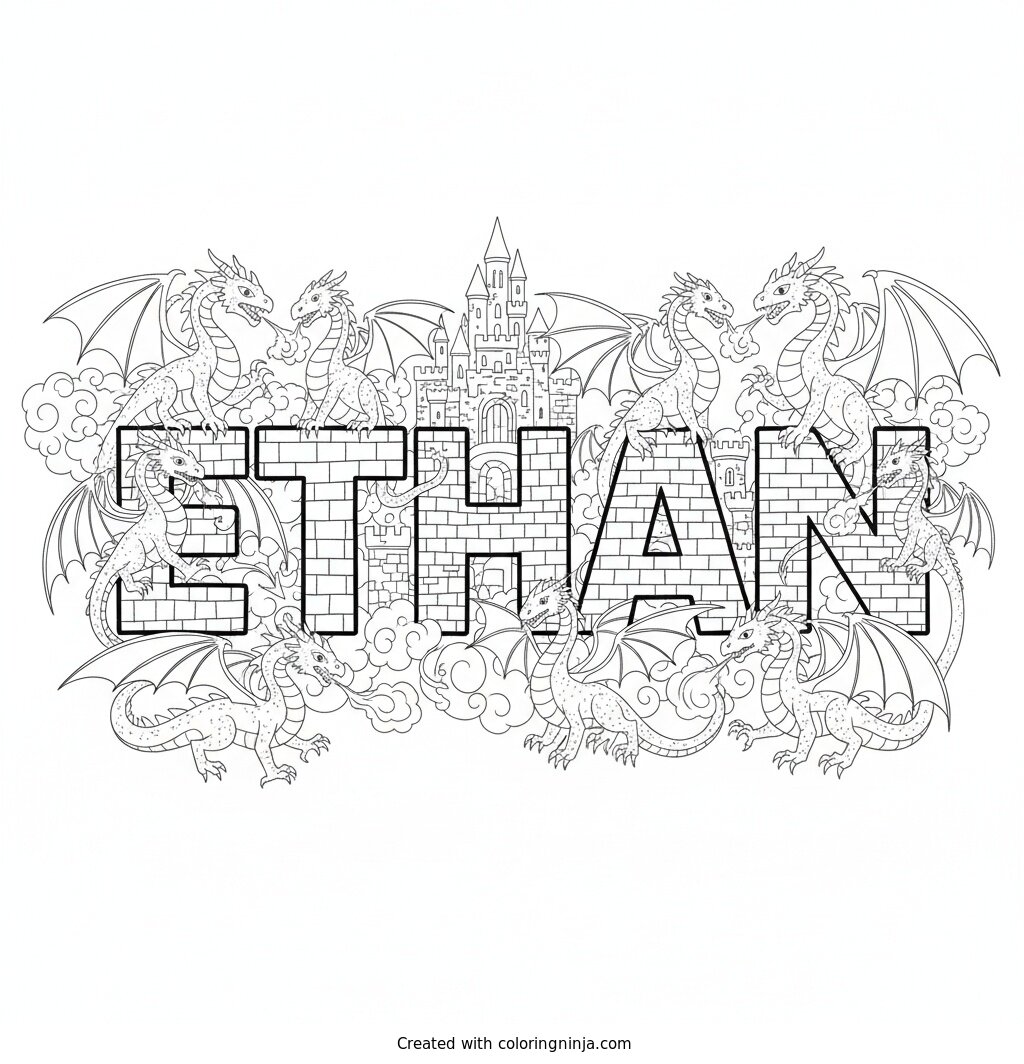 Ethan and the Friendly Dragons Coloring Page