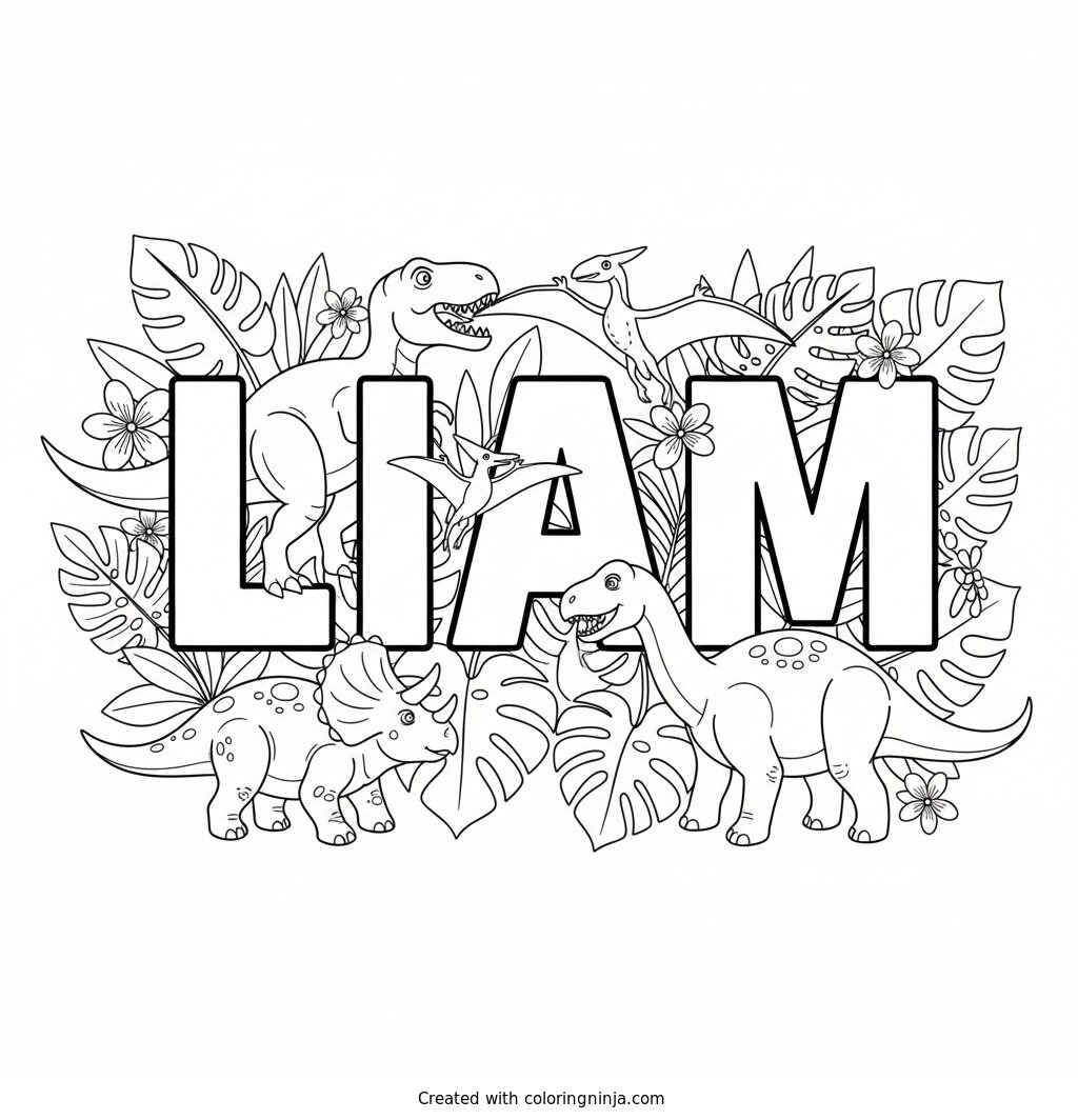 Liam's Roaring Jungle Name Coloring Page