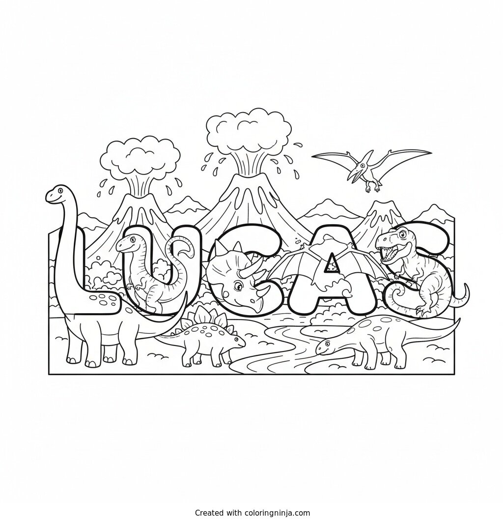 Lucas in Dinosaur Land Coloring Page