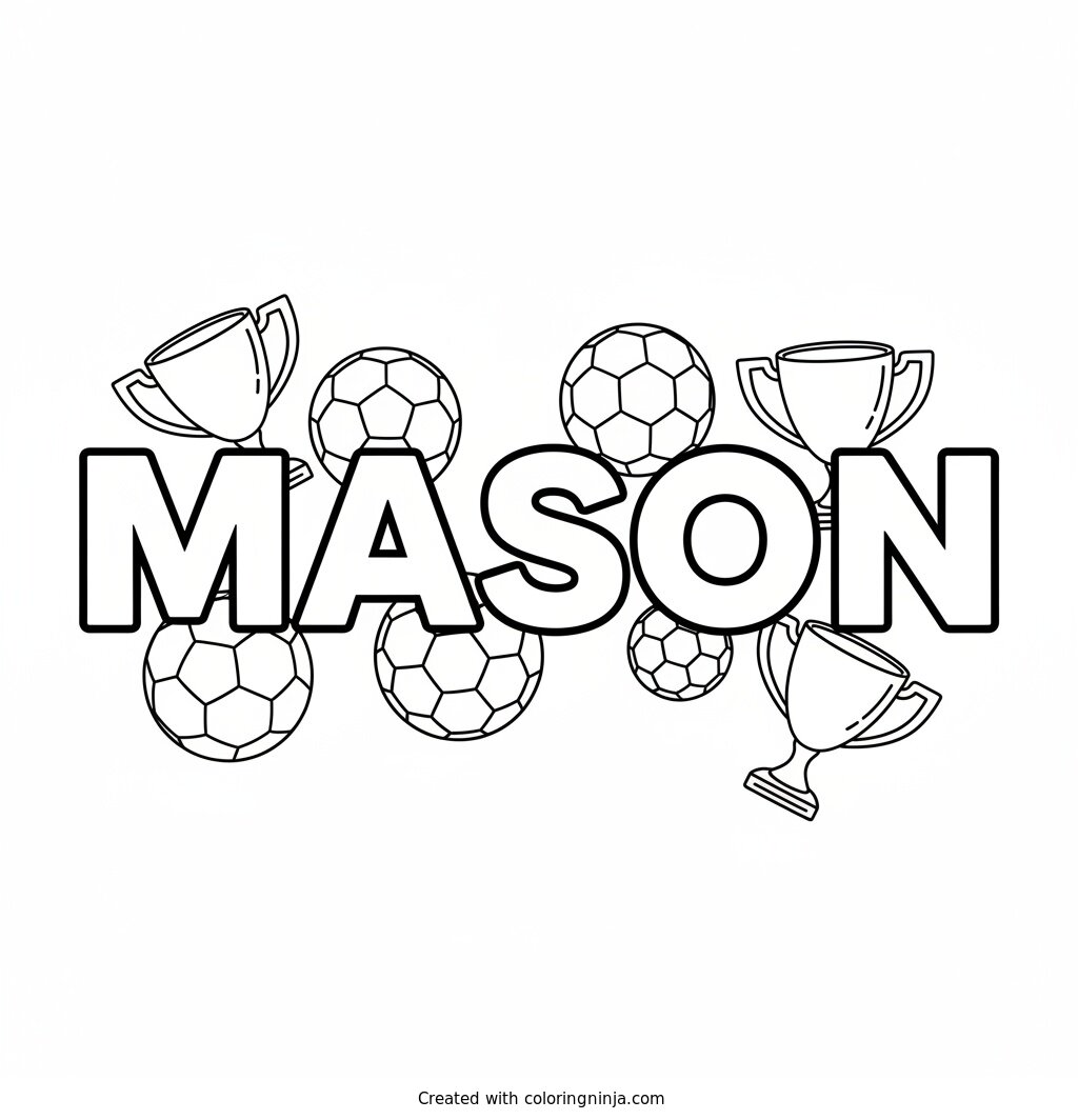 Mason Soccer and Trophy World Coloring Page