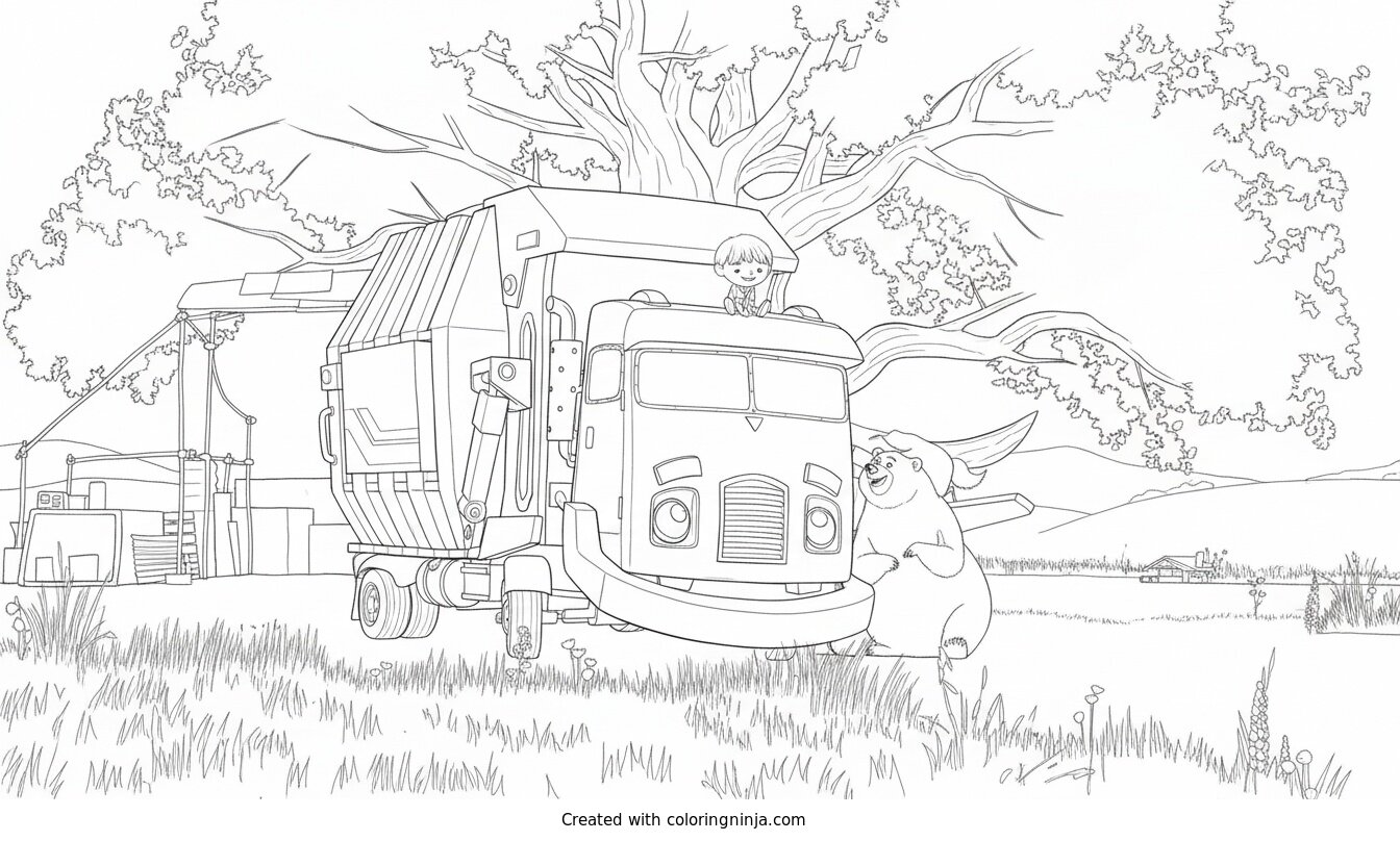 Coloring page of netflix trash truck