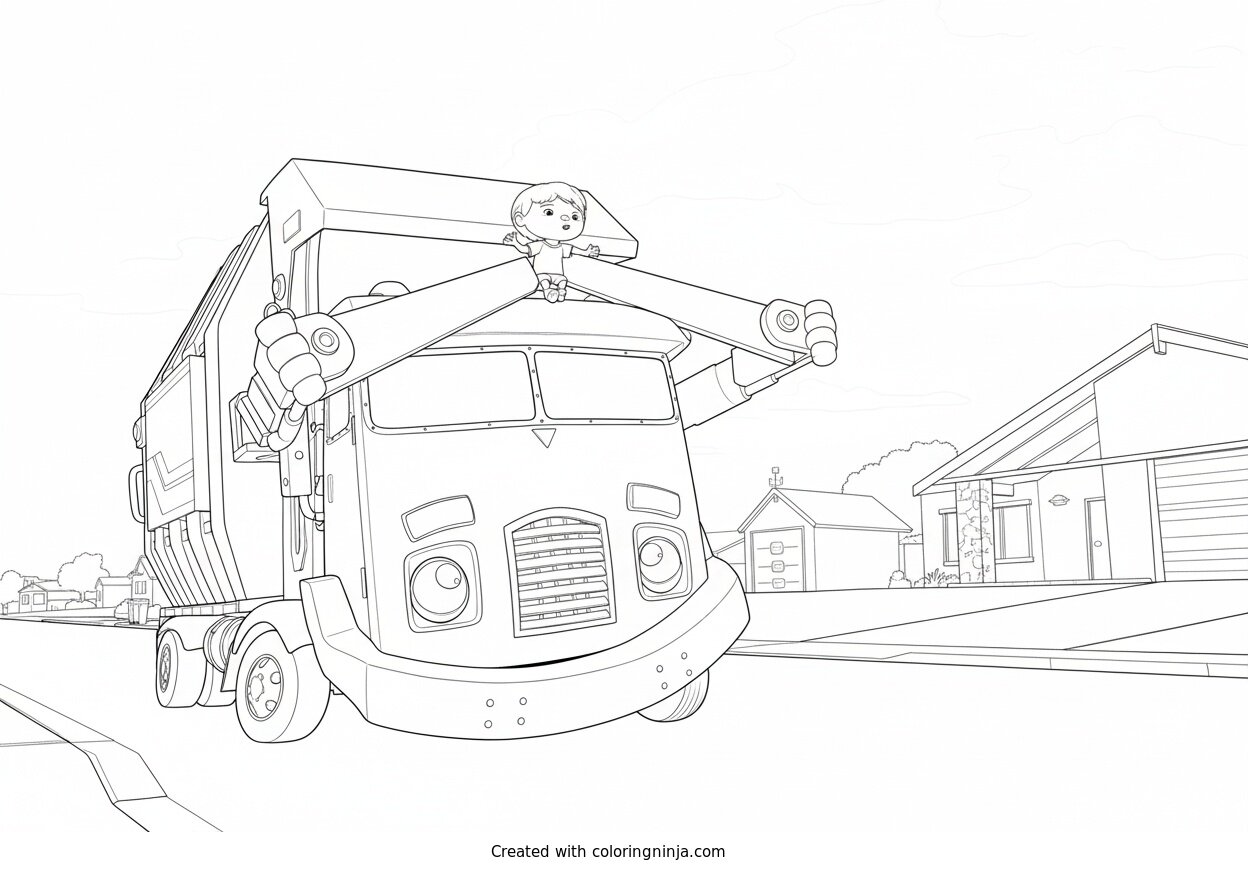 Coloring page of netflix trash truck