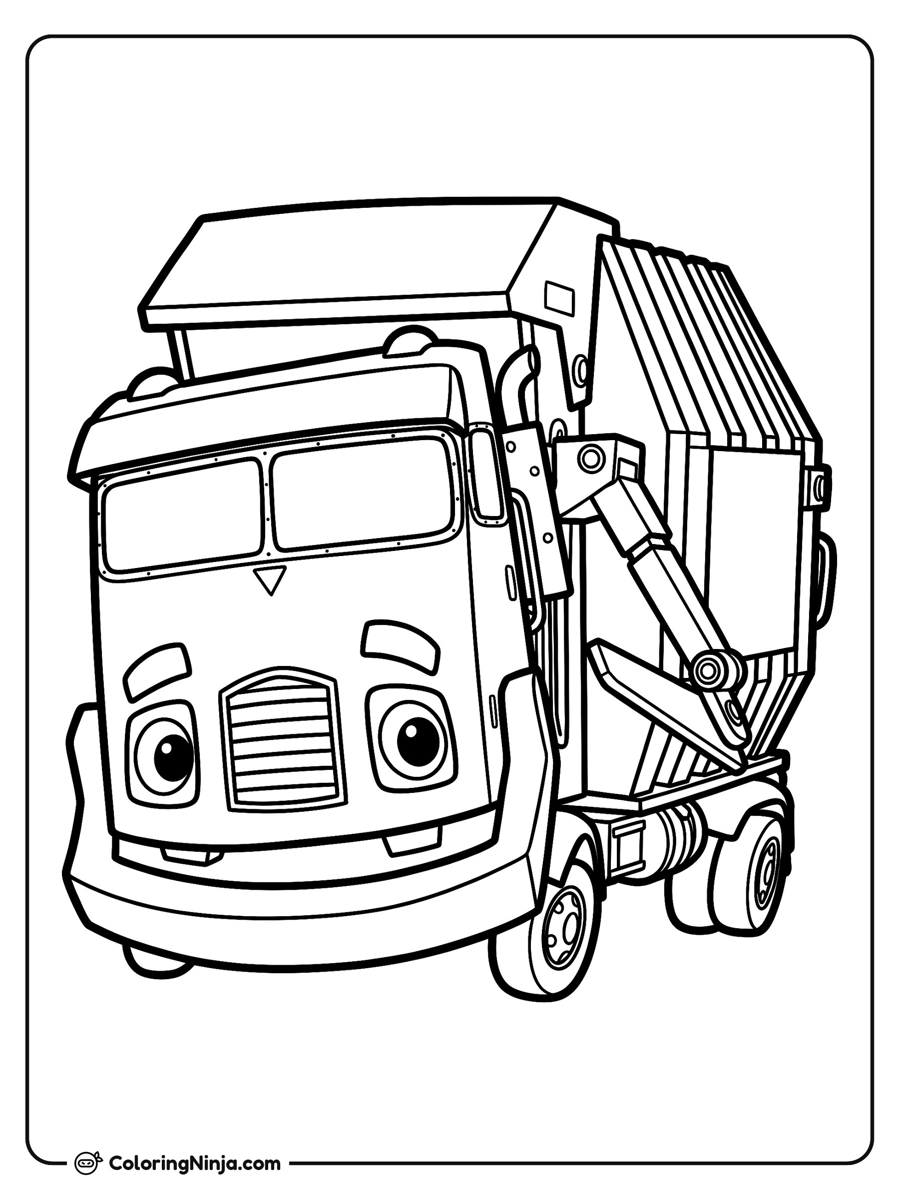 Trash Truck con brazo levantado: dibujo para colorear