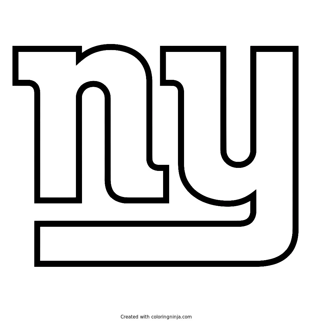 Logo de los New York Giants, dibujo para colorear: Esta página muestra el clásico logo de los New York Giants con las letras minúsculas n y y entrelazadas. El diseño es limpio y tiene amplios espacios vacíos dentro de las letras.