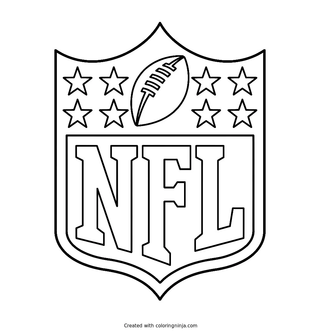 Escudo del logo de la NFL, dibujo para colorear: El logo oficial de la NFL presenta un diseño de escudo clásico con las letras de la liga en la parte inferior.