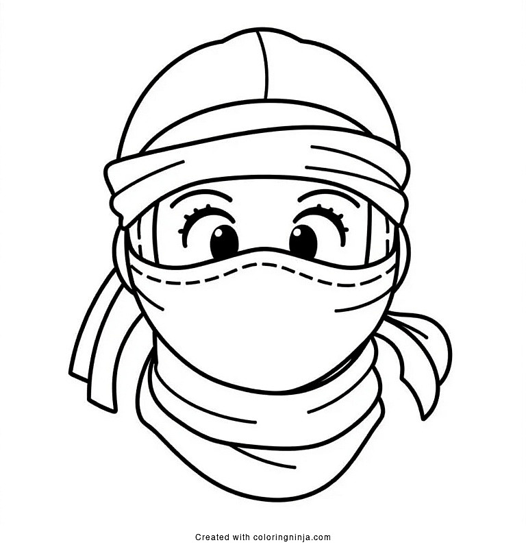 A coloring page of a ninja head icon