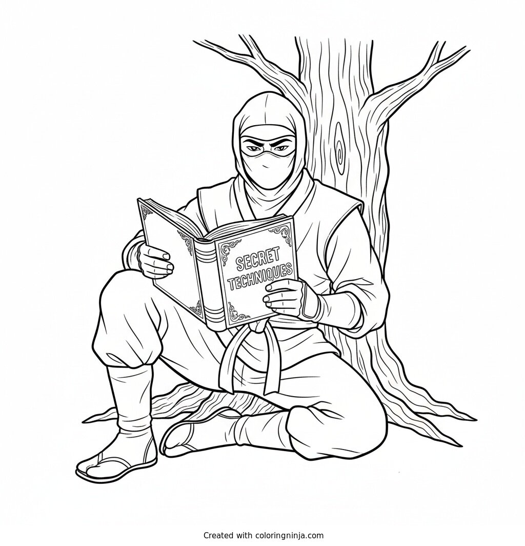 Ninja Reading Break Coloring Page