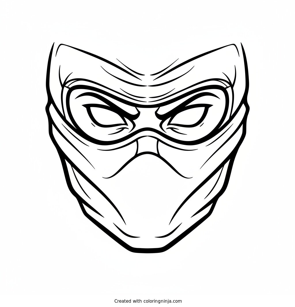 Coloring page of Ninja mask close-up with sharp eyes