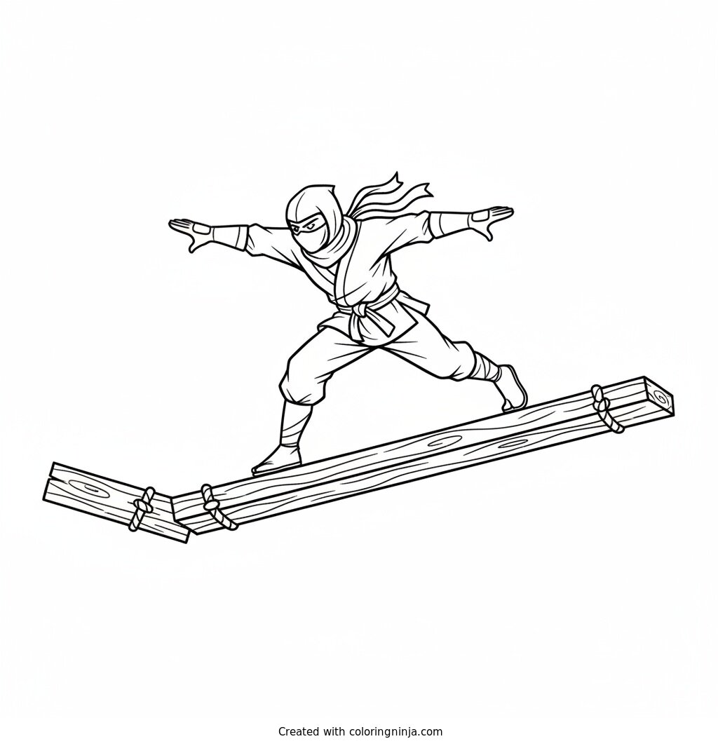 Obstacle Course Balance Run Coloring Page