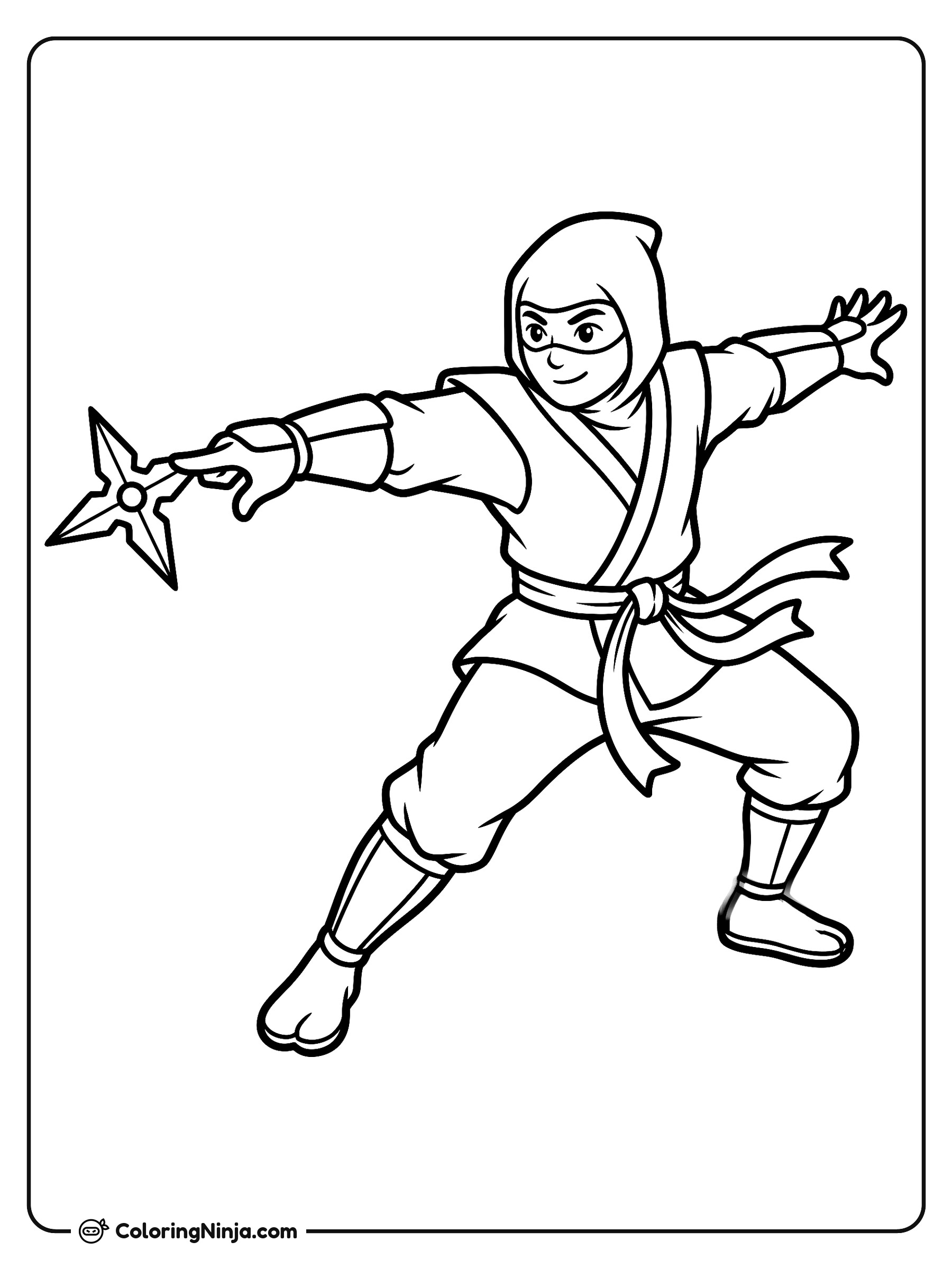 Ninja Lanzando una Estrella Shuriken: dibujo para colorear