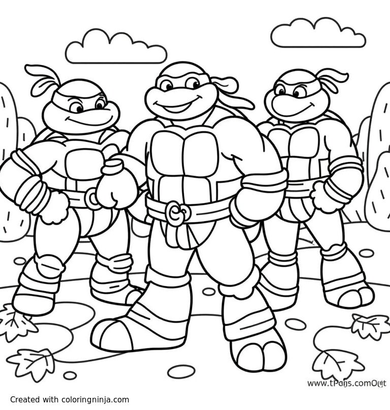 A coloring page of the ninja turtles