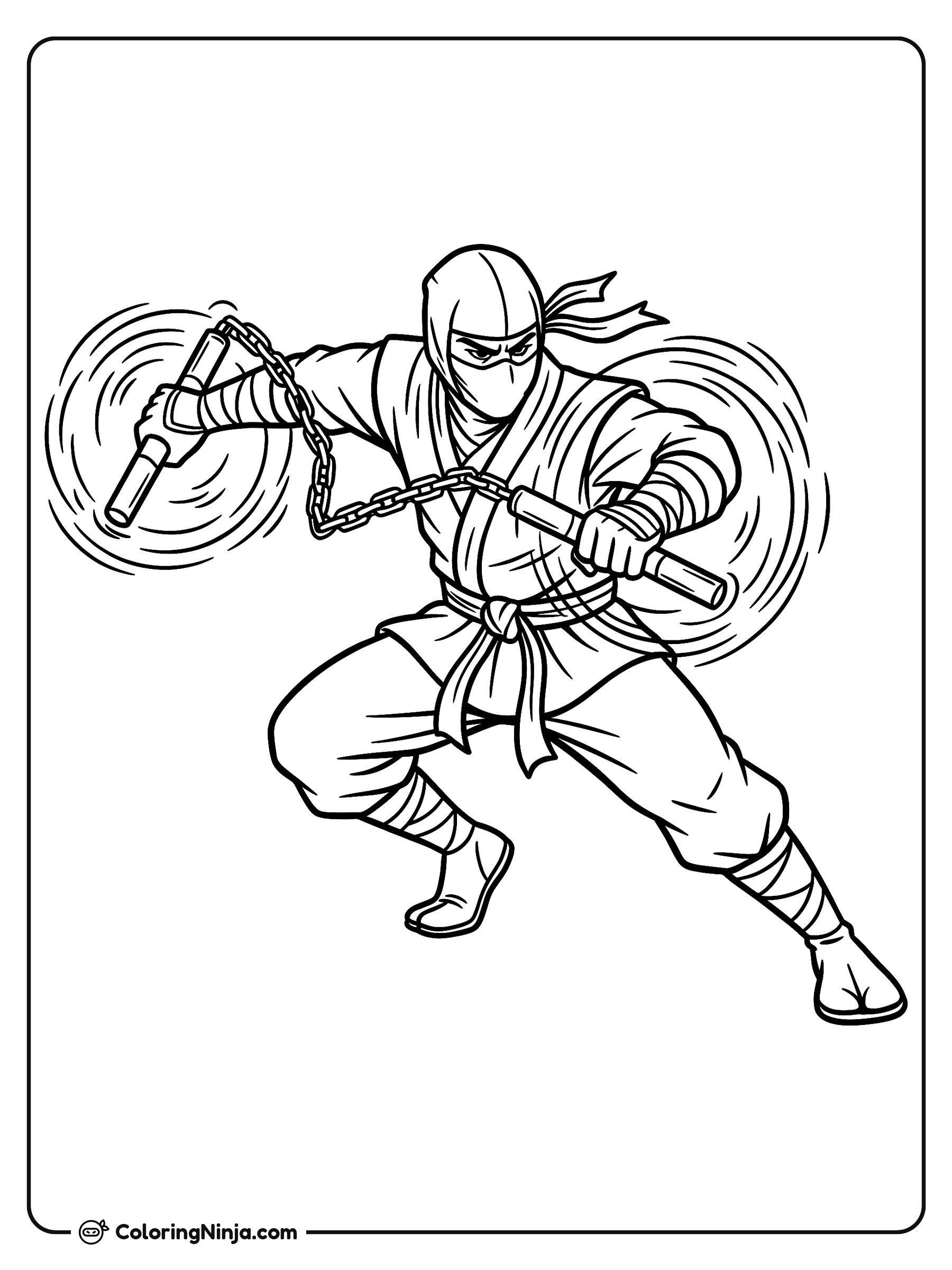 Guerrero ninja con nunchakus: dibujo para colorear