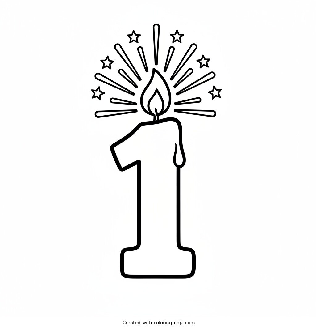 Sparkly Birthday Candle Number One Coloring Page