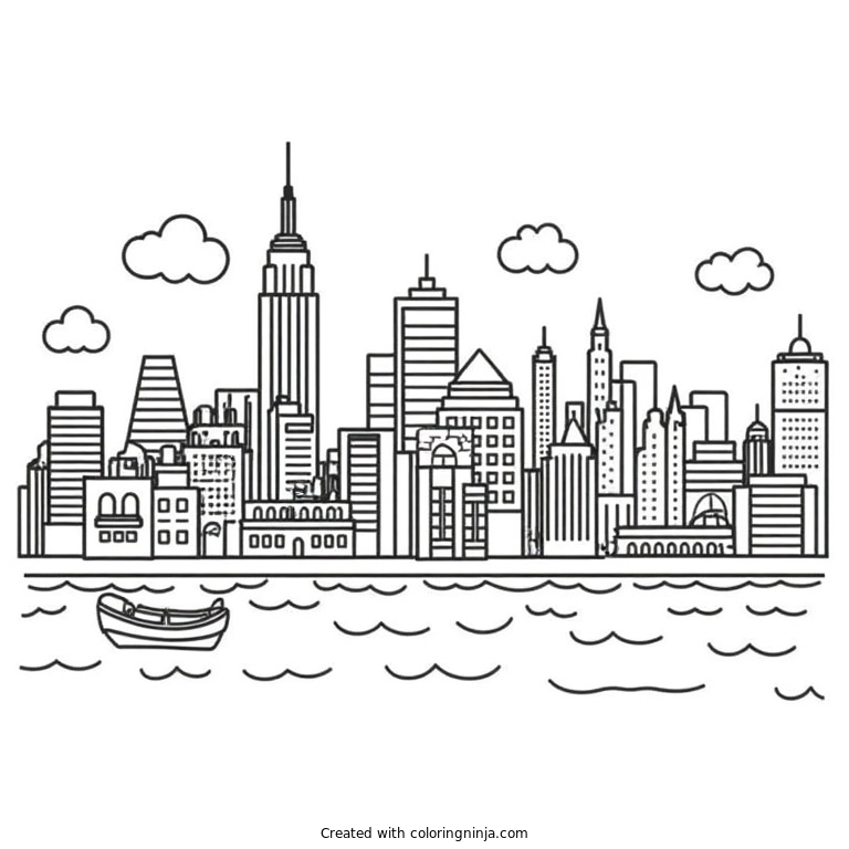 A coloring page of nyc skyline