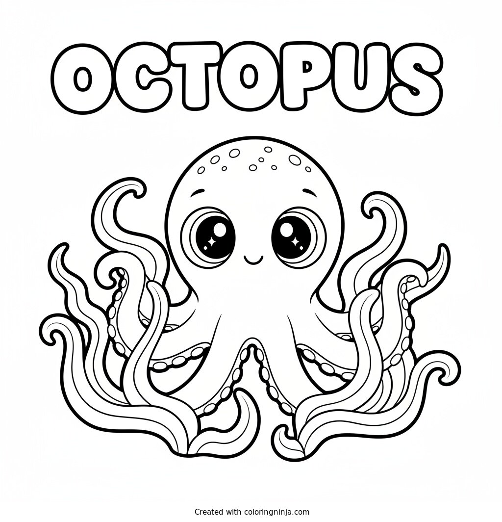 A Friendly Octopus and Seaweed Coloring Page
