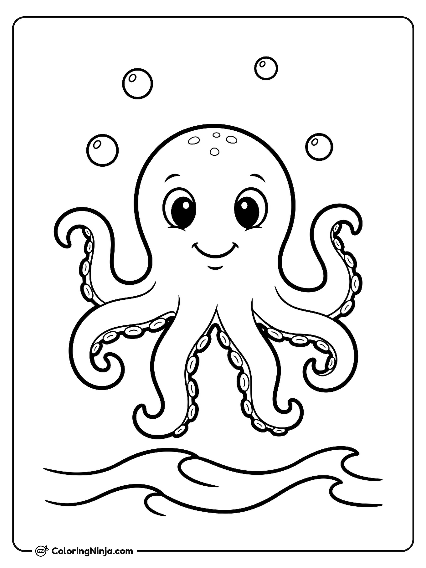 Pulpo amigable en el fondo del mar: dibujo para colorear