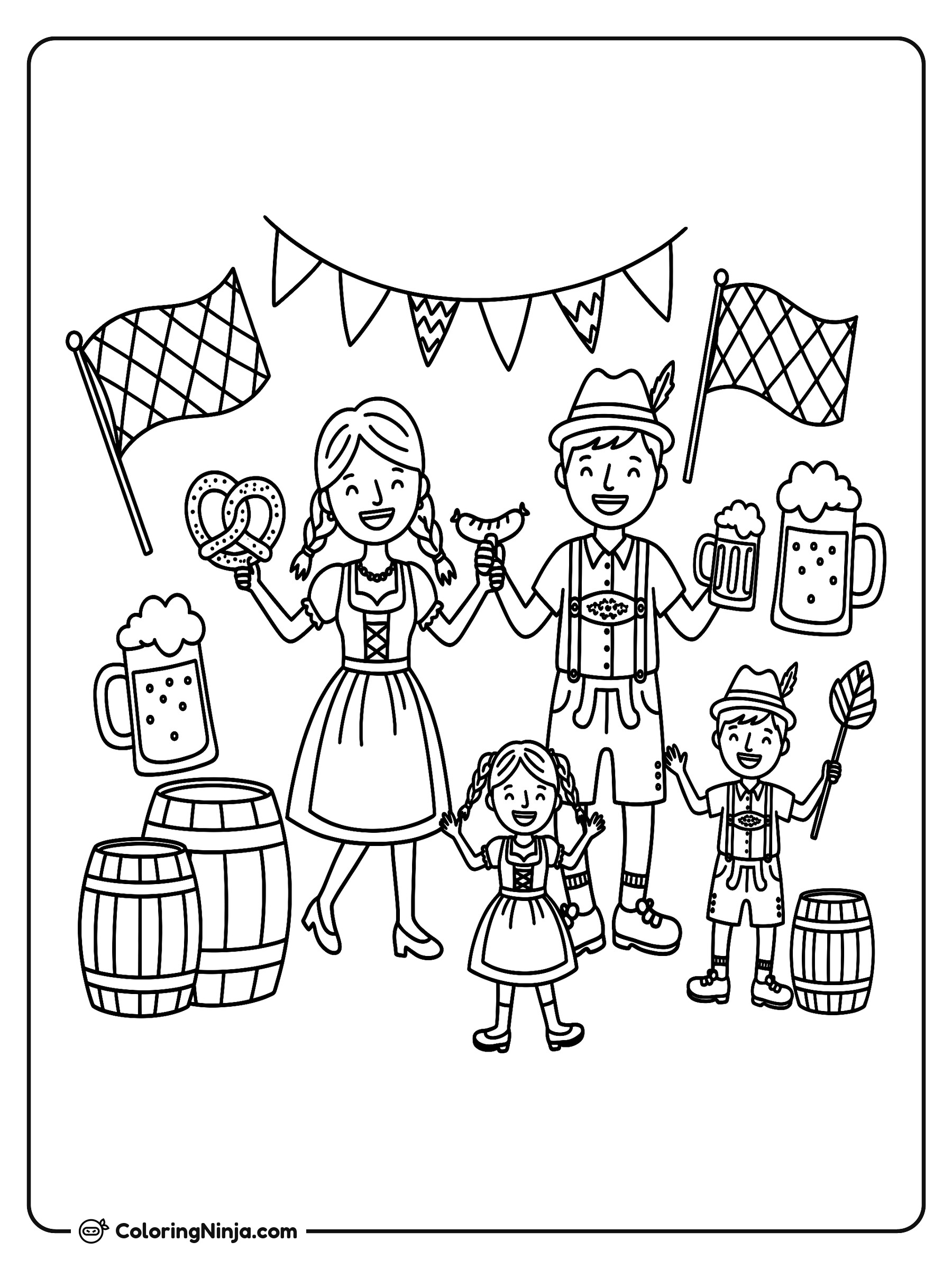 Fiesta Familiar de Oktoberfest: dibujo para colorear