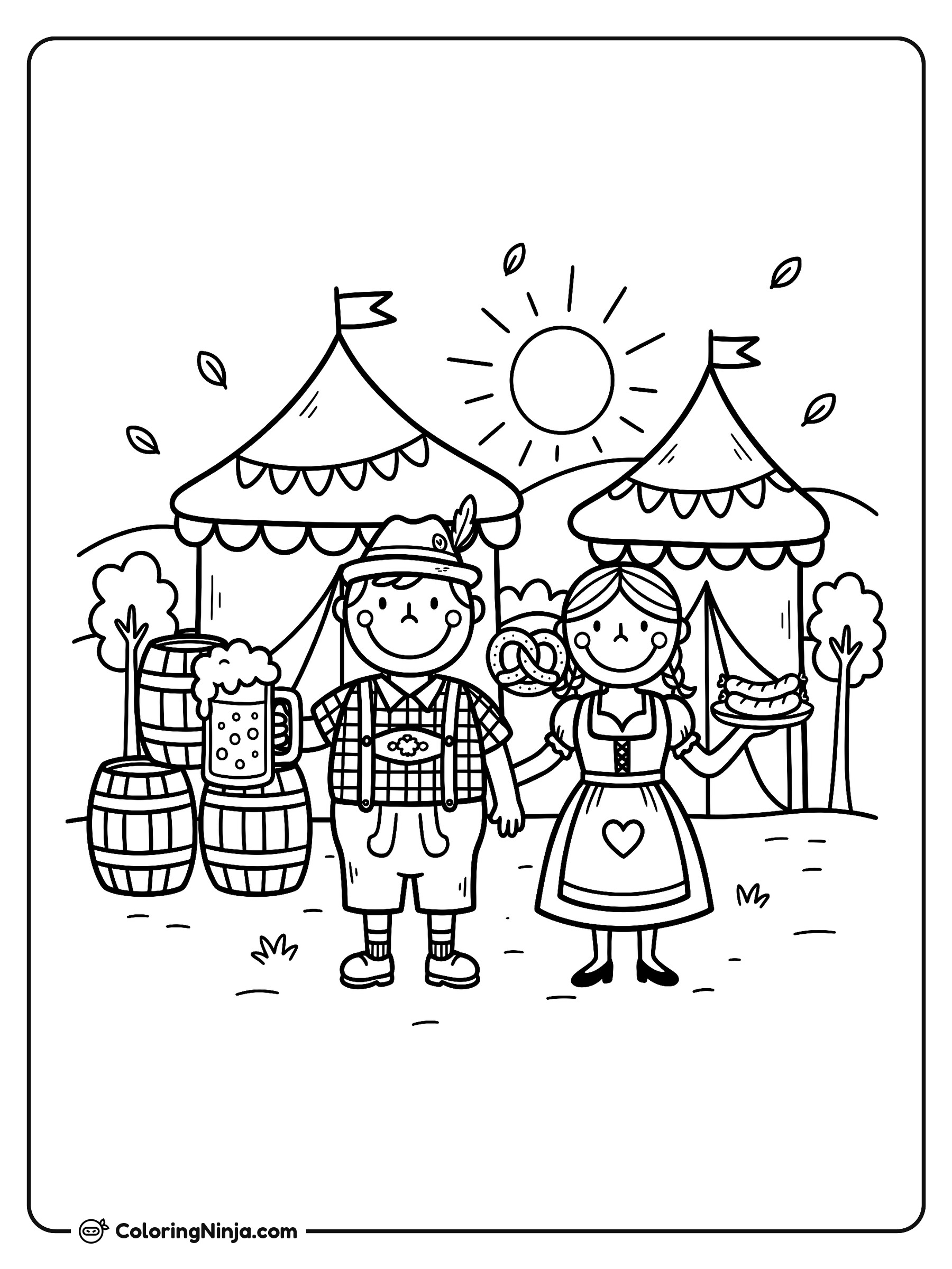 Niños celebrando la fiesta del Oktoberfest: dibujo para colorear