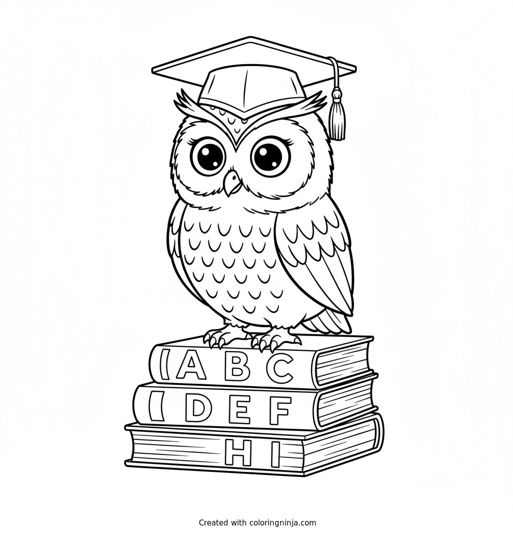 Wise Owl Alphabet Book Stack Coloring Page