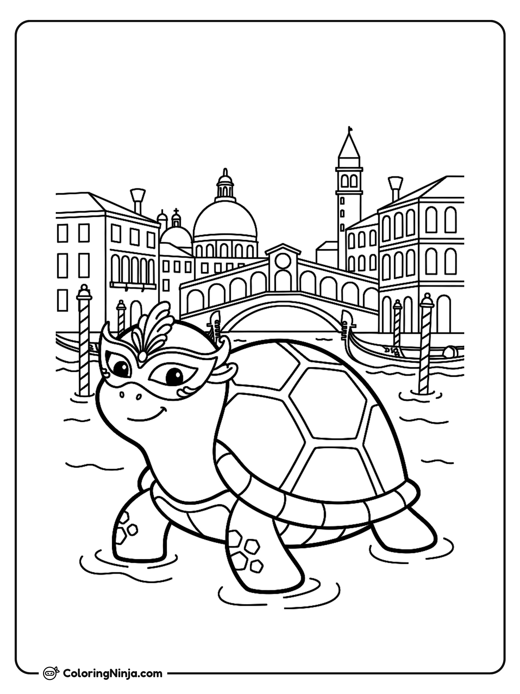A Sea Turtle in Venice Coloring Page