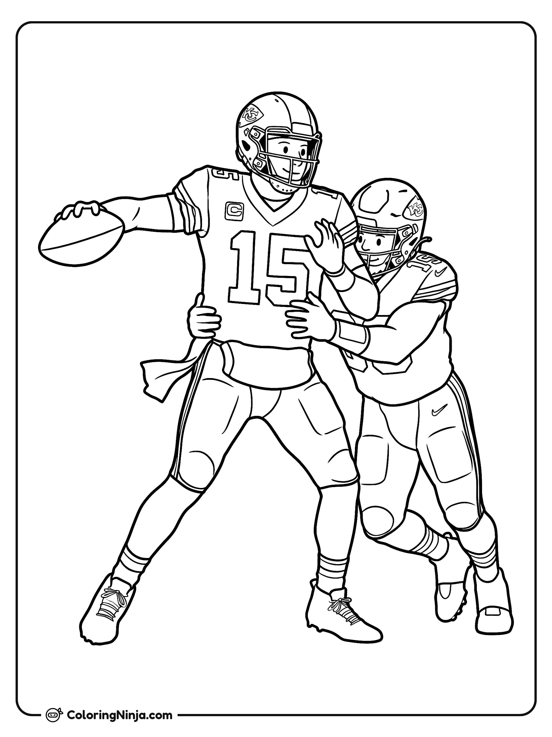 Pase lateral de Patrick Mahomes: dibujo para colorear