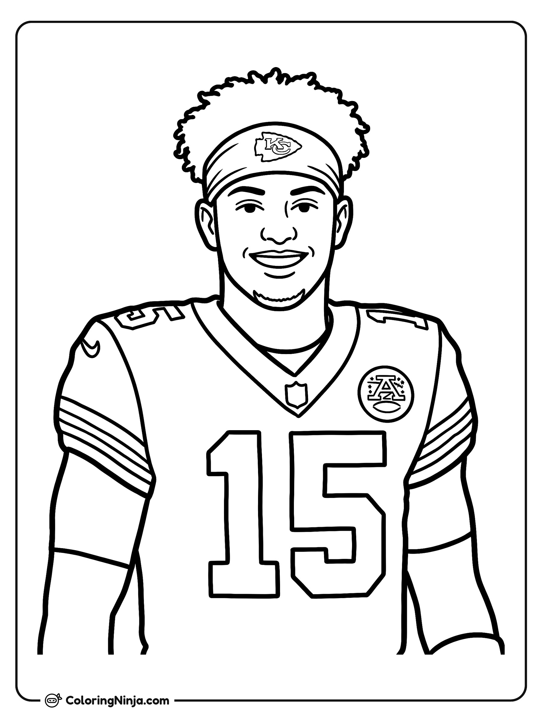 Retrato de Patrick Mahomes en la banca: dibujo para colorear