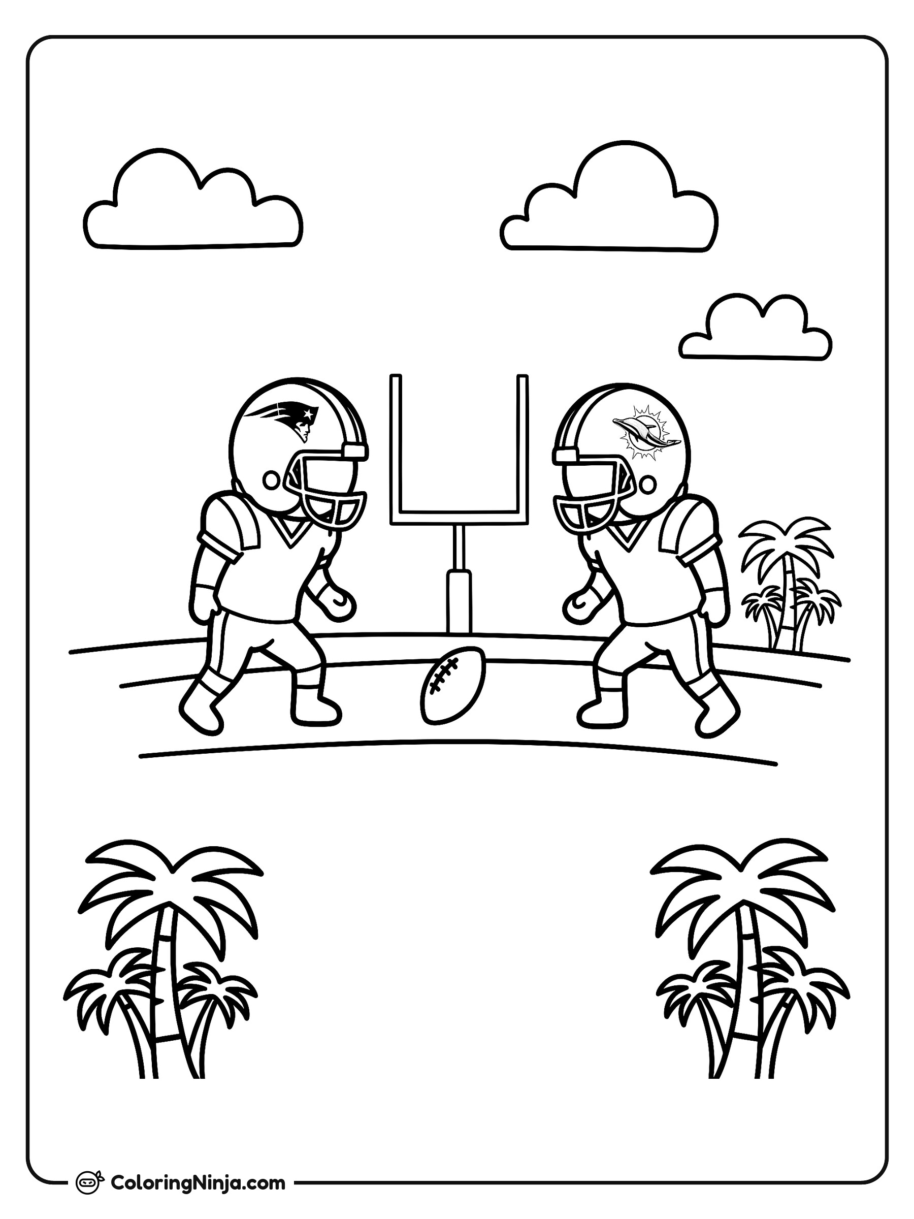 Patriots contra Dolphins antes del partido: dibujo para colorear