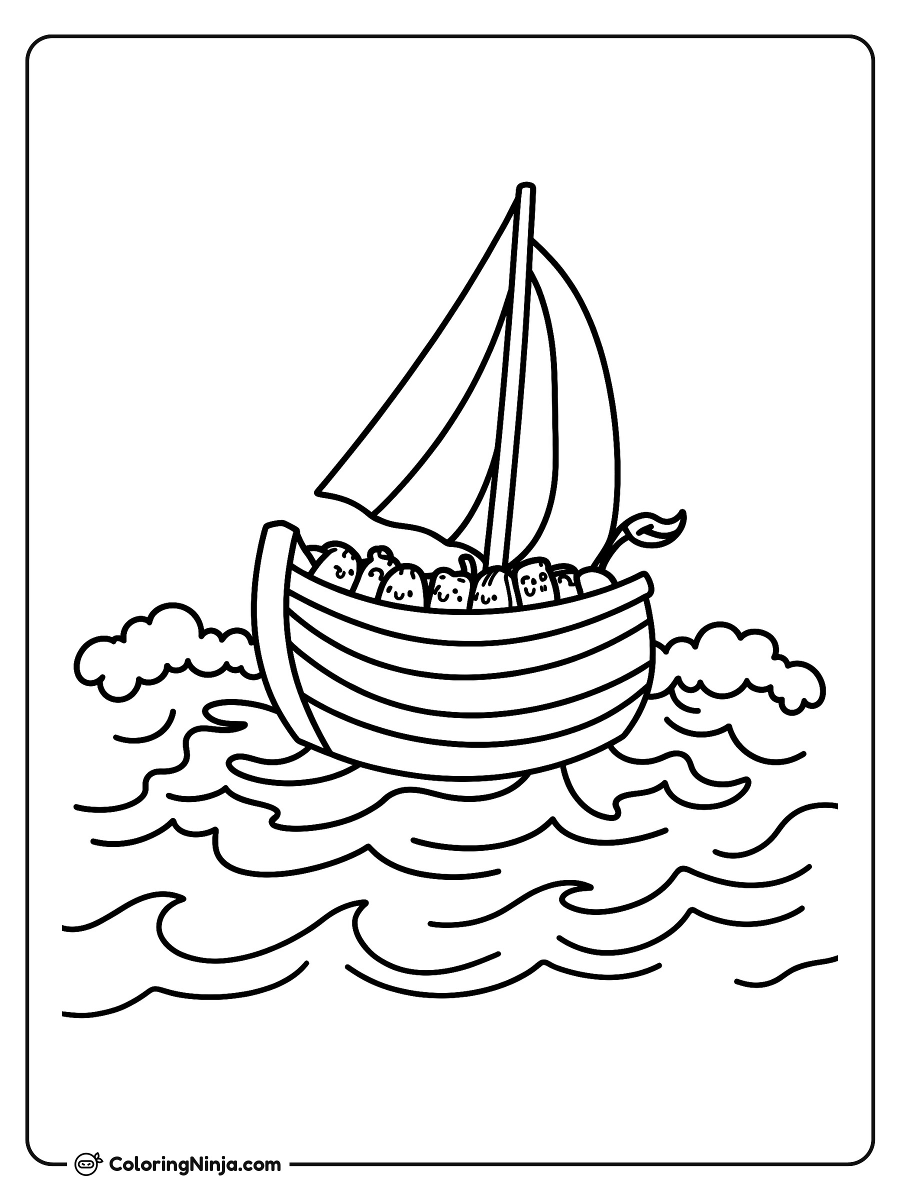 Velero sobre las olas del agua: dibujo para colorear