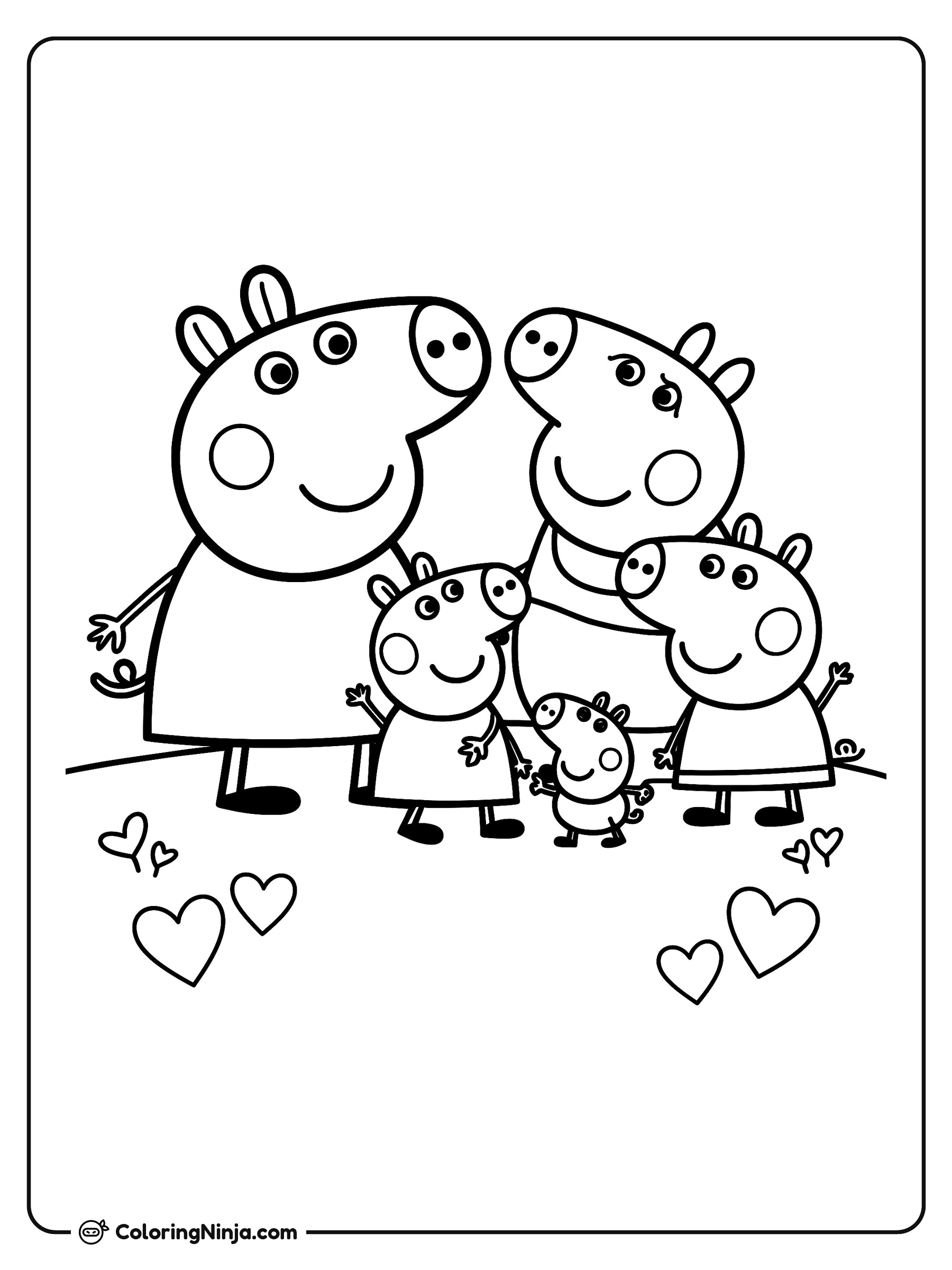 Peppa Pig y su familia: dibujo para colorear