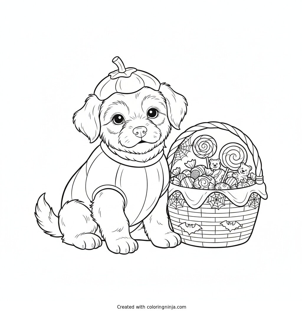 Perrito Con Disfraz De Calabaza Coloring Page