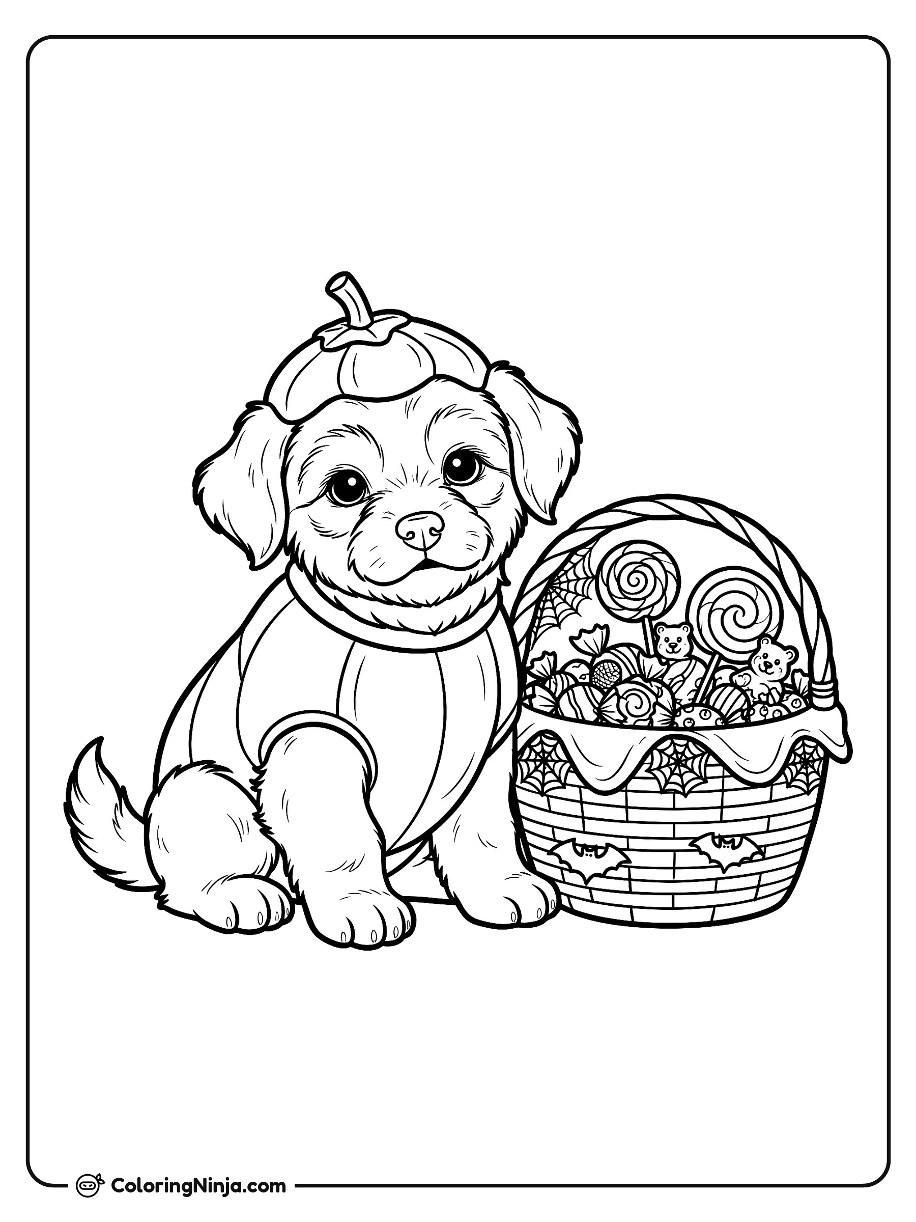 Perrito con disfraz de calabaza: dibujo para colorear